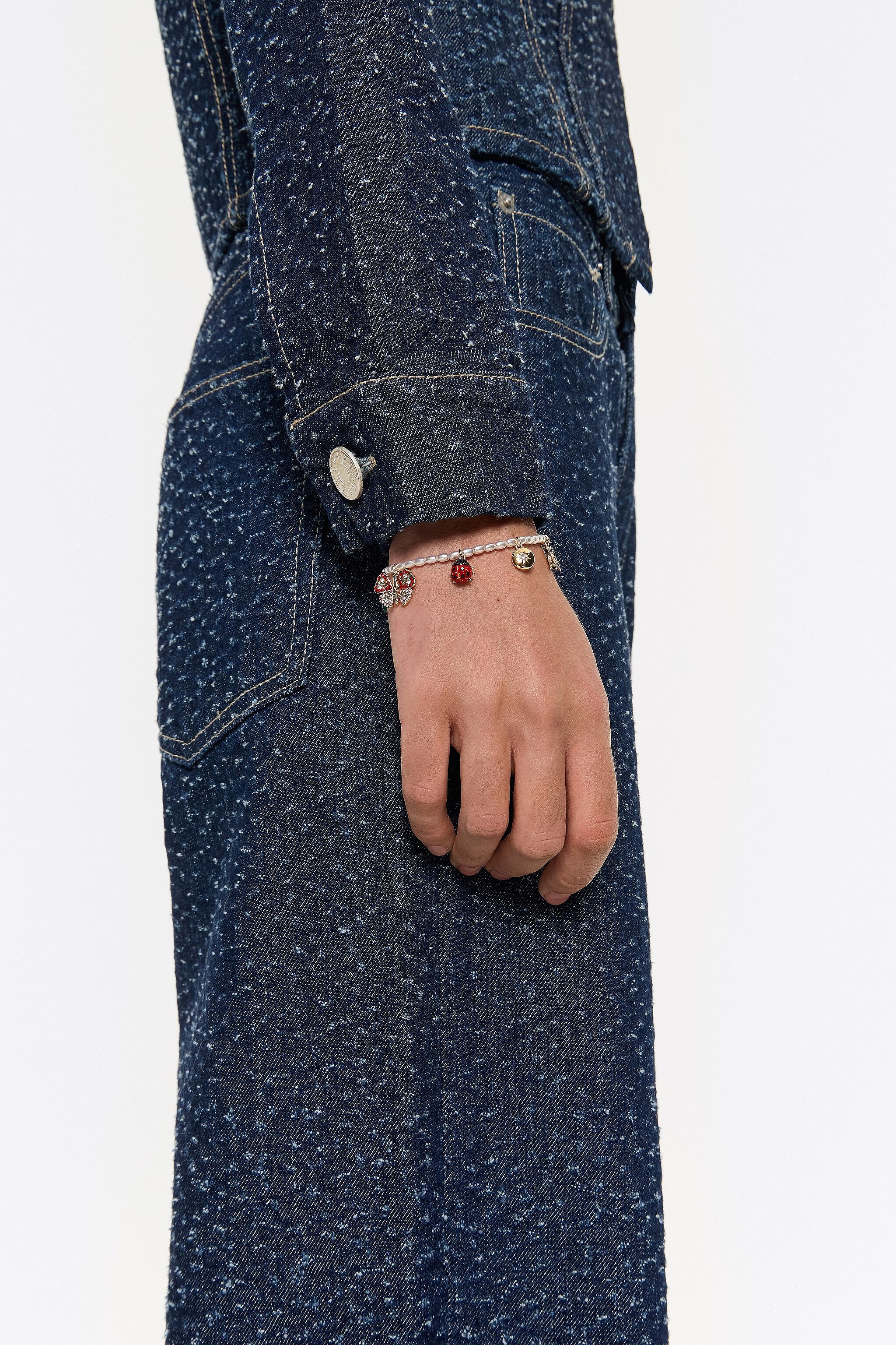 Pearl bracelet with butterfly, ladybug and bee