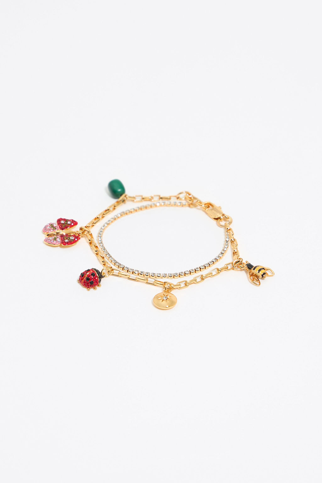 Crystal bracelet with butterfly, ladybug and bee