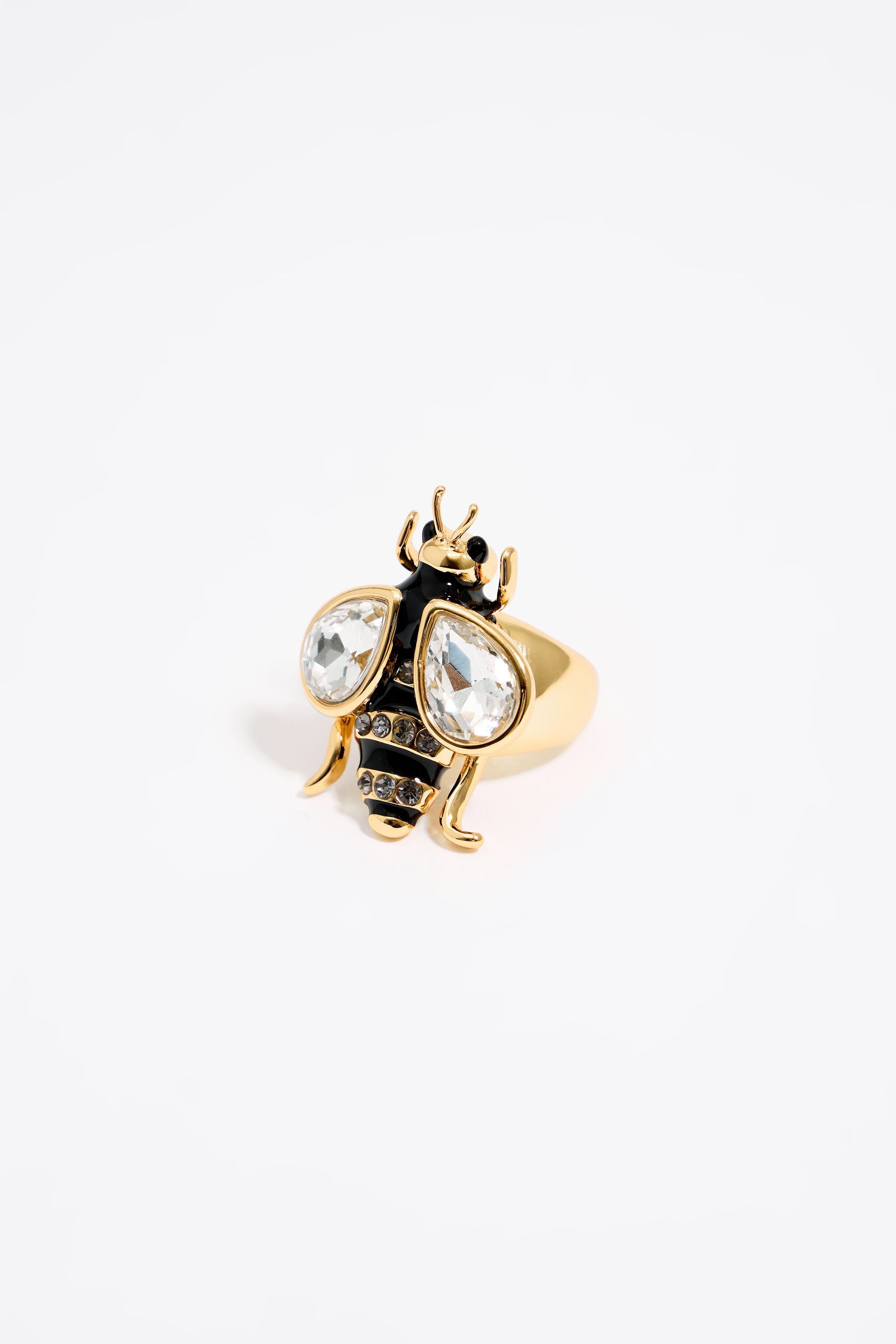 Black bee ring with crystals
