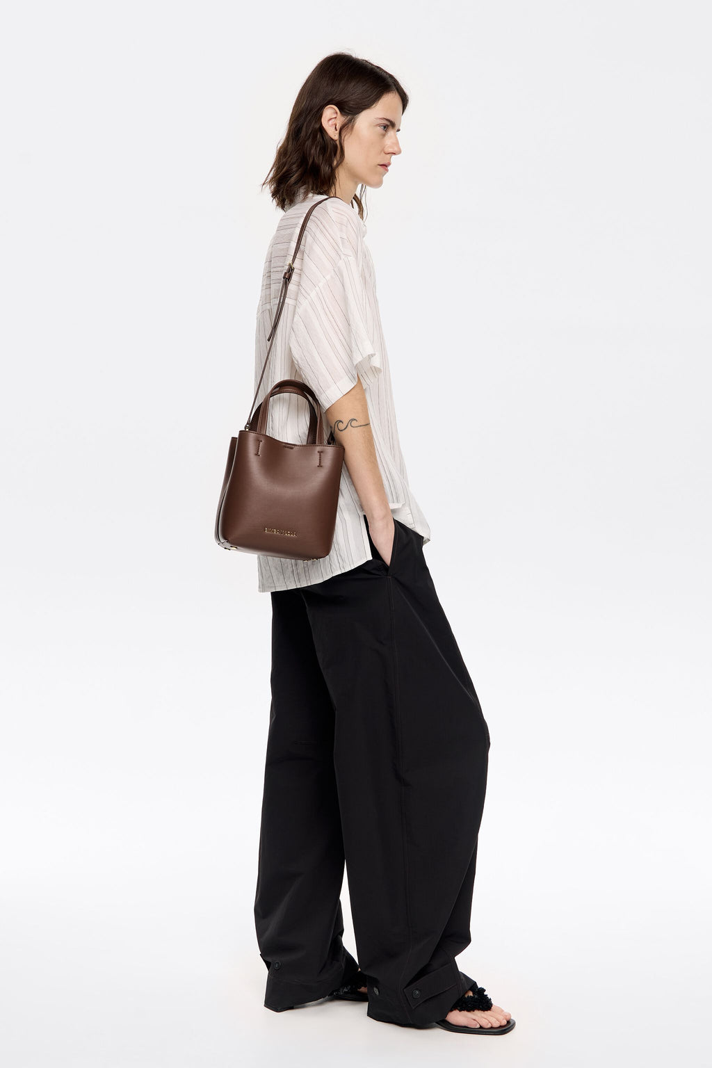 Small mocha leather Chihuahua bag