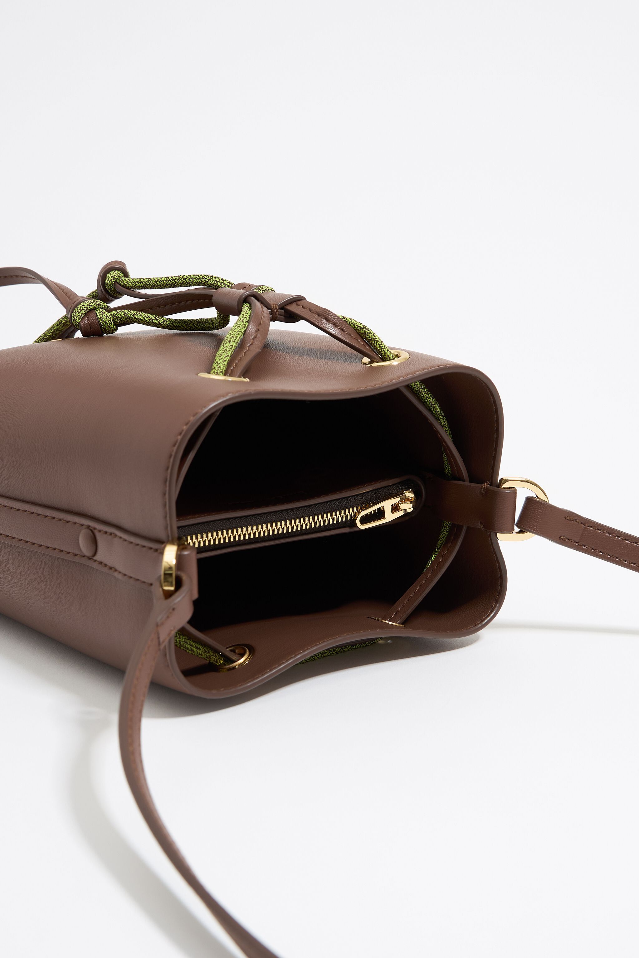 Mini mocha leather Chihuahua bucket bag