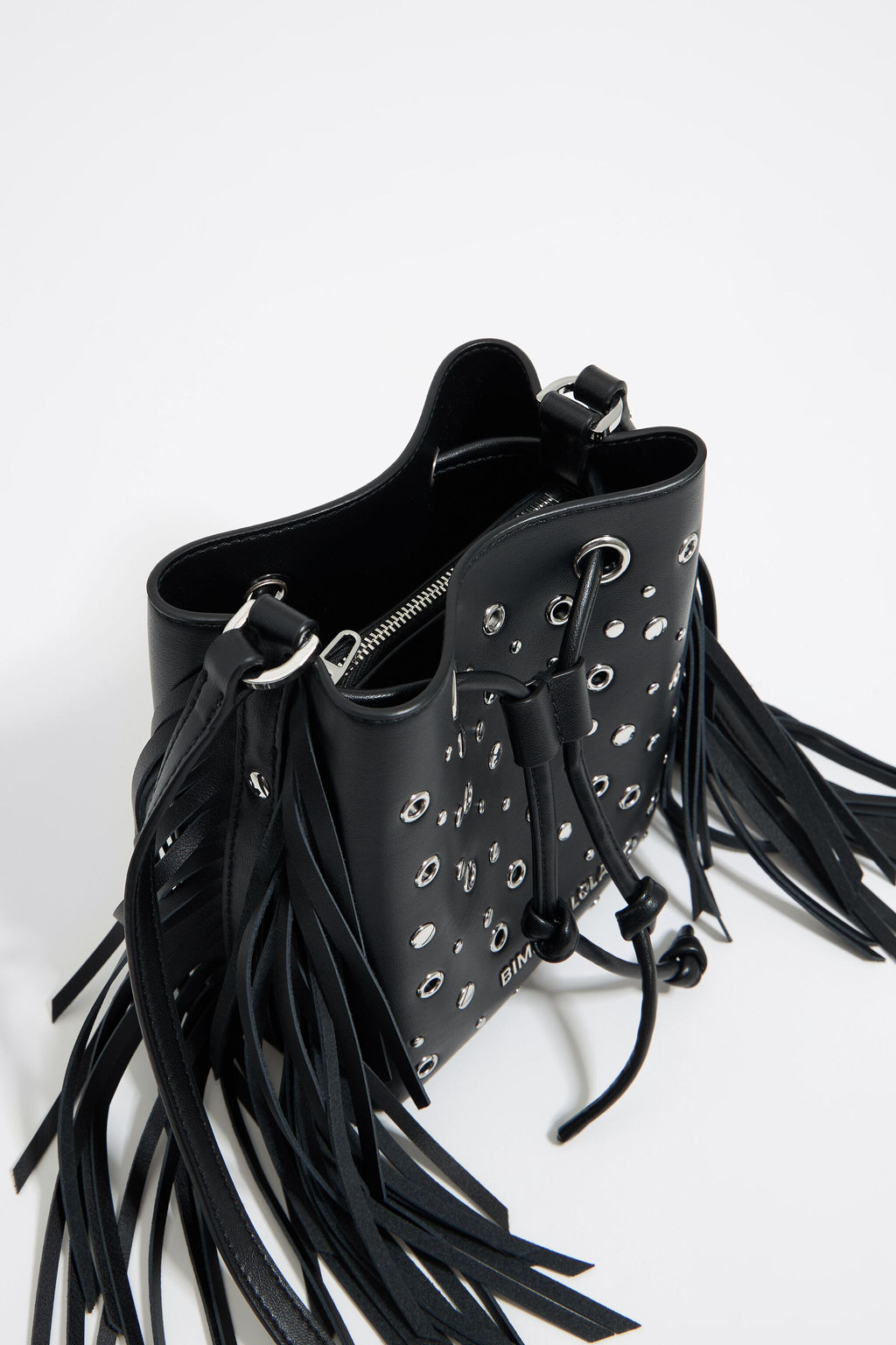 Mini black leather studded Chihuahua bucket bag