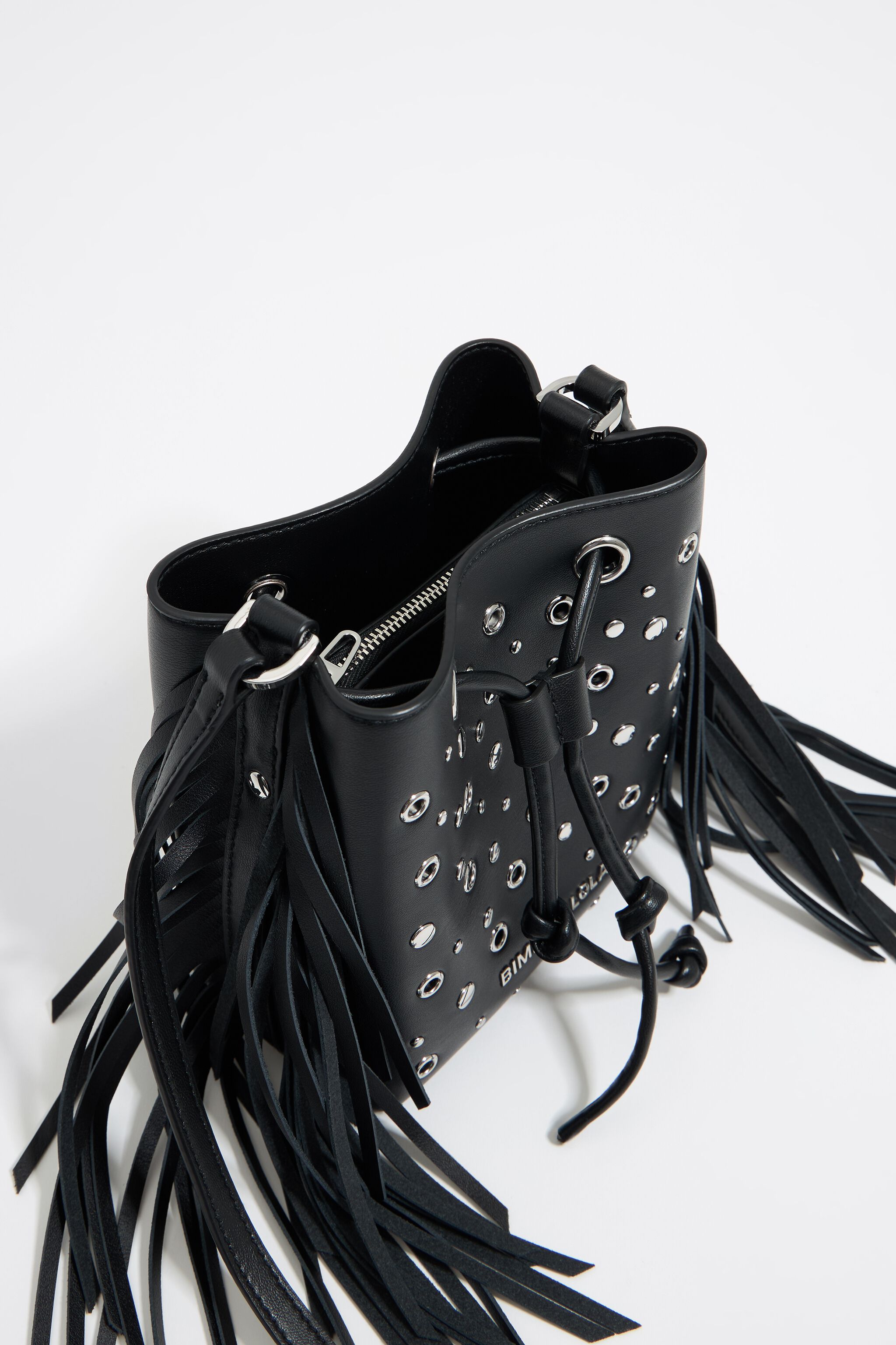 Mini black leather studded Chihuahua bucket bag