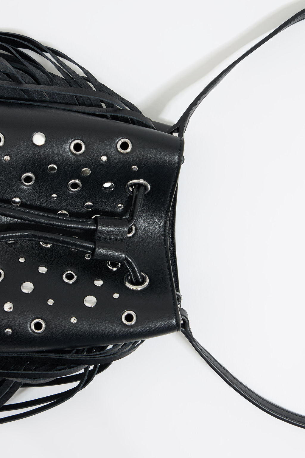 Mini black leather studded Chihuahua bucket bag