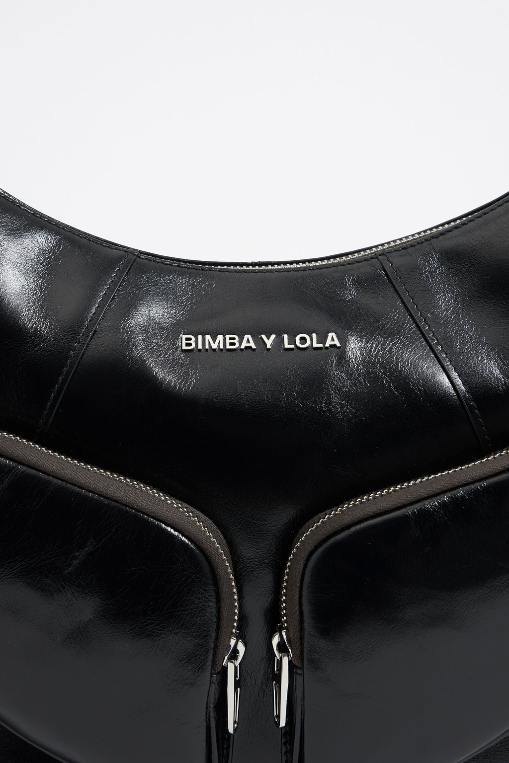 Large black leather Pocket slouch bag