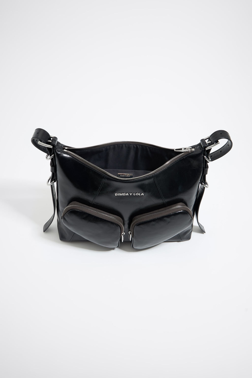 Large black leather Pocket slouch bag