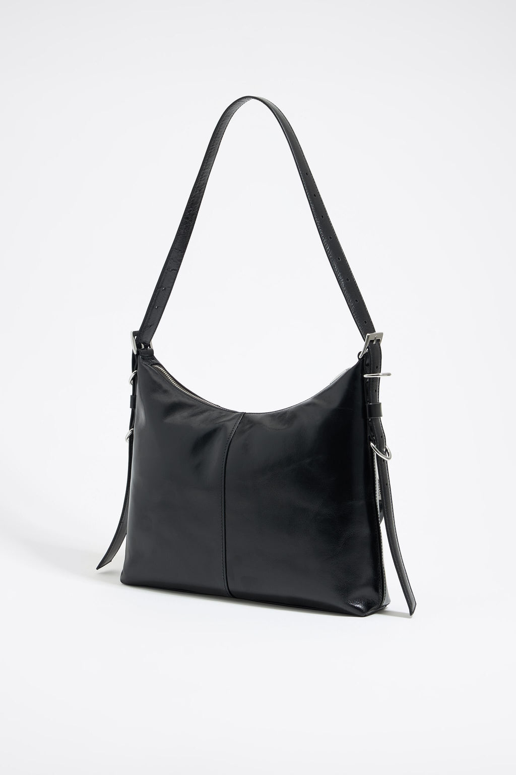 Large black leather Pocket slouch bag