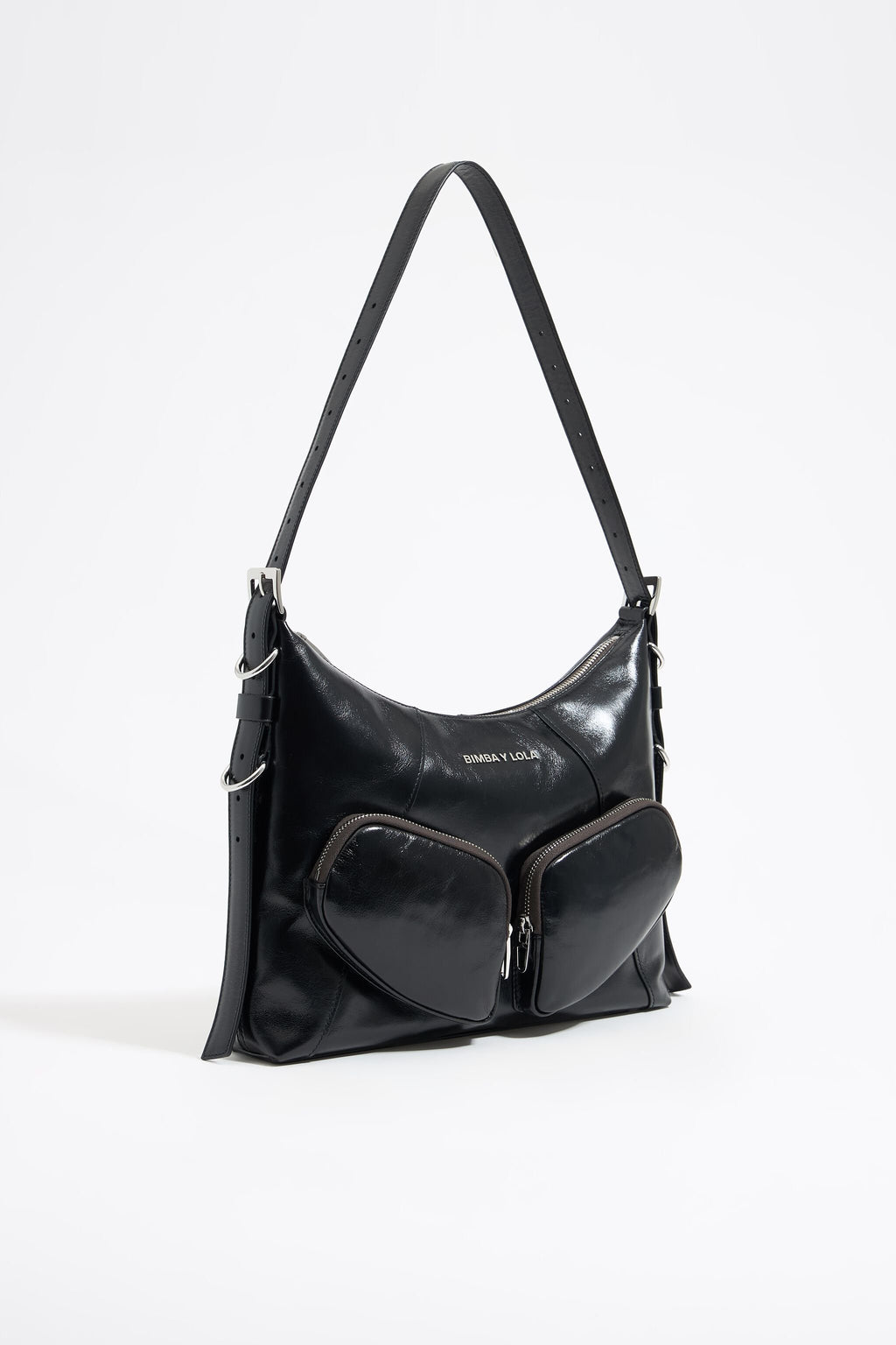 Large black leather Pocket slouch bag