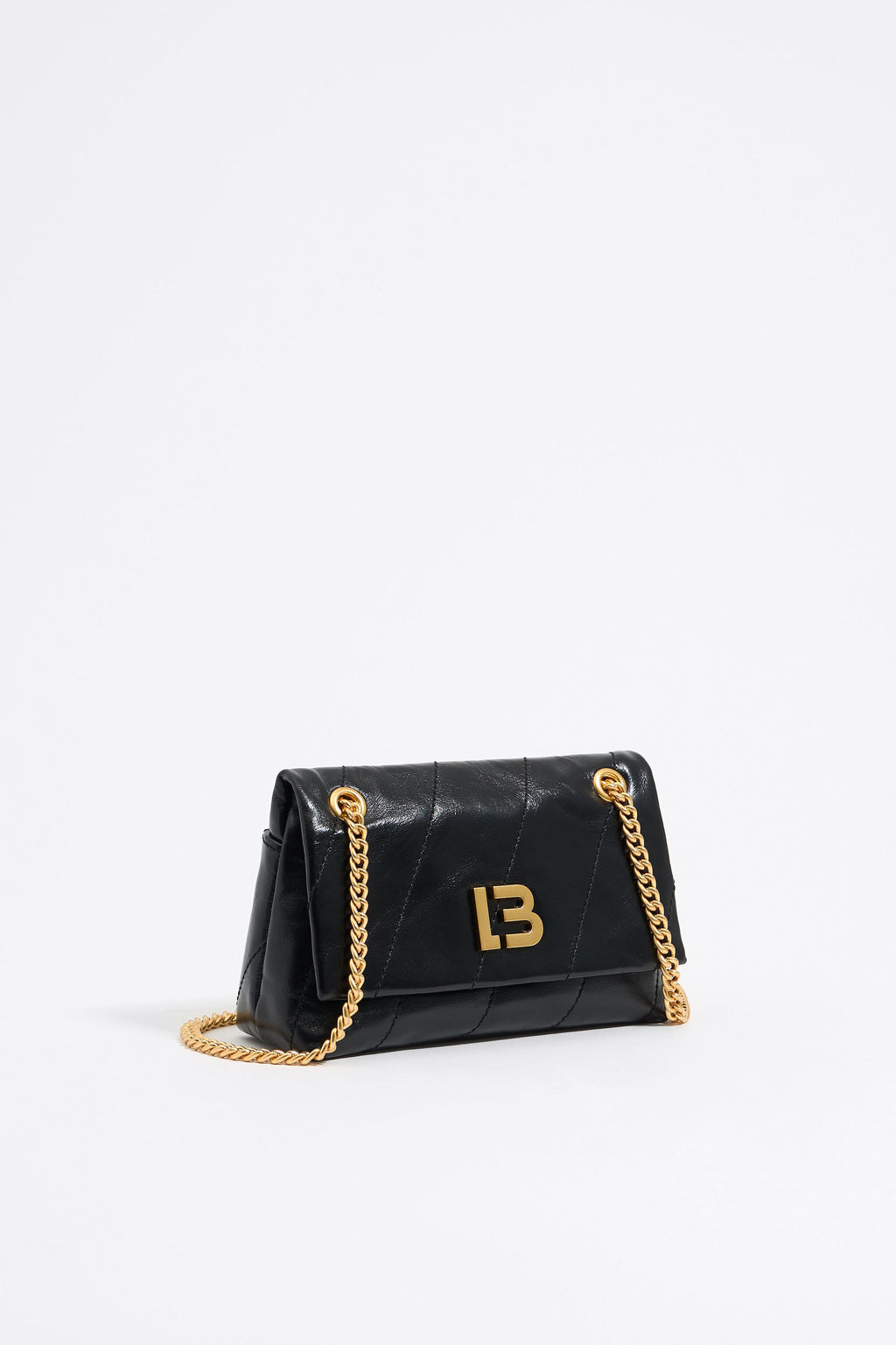 Mini black leather flap bag
