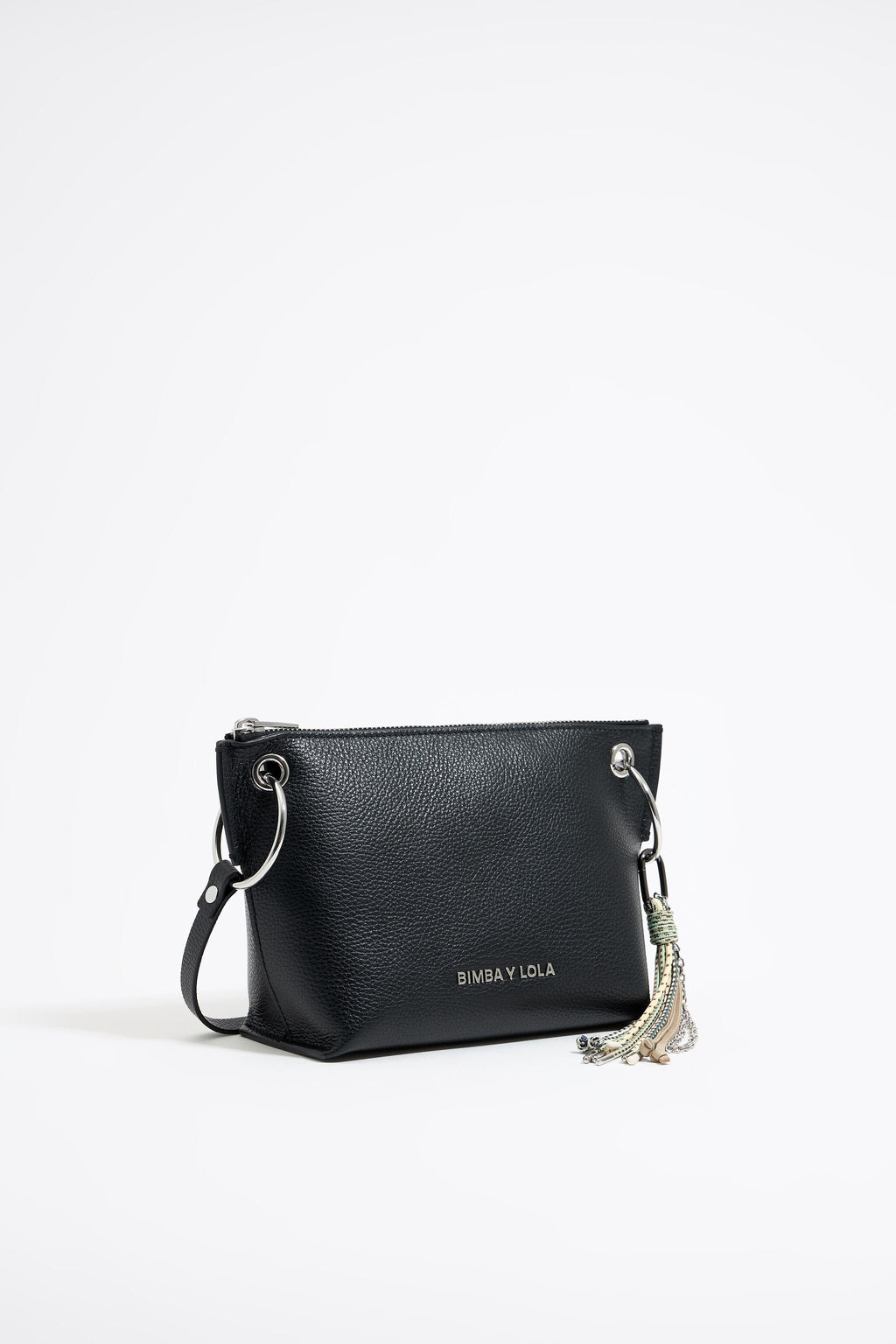 Medium black leather trapezium bag