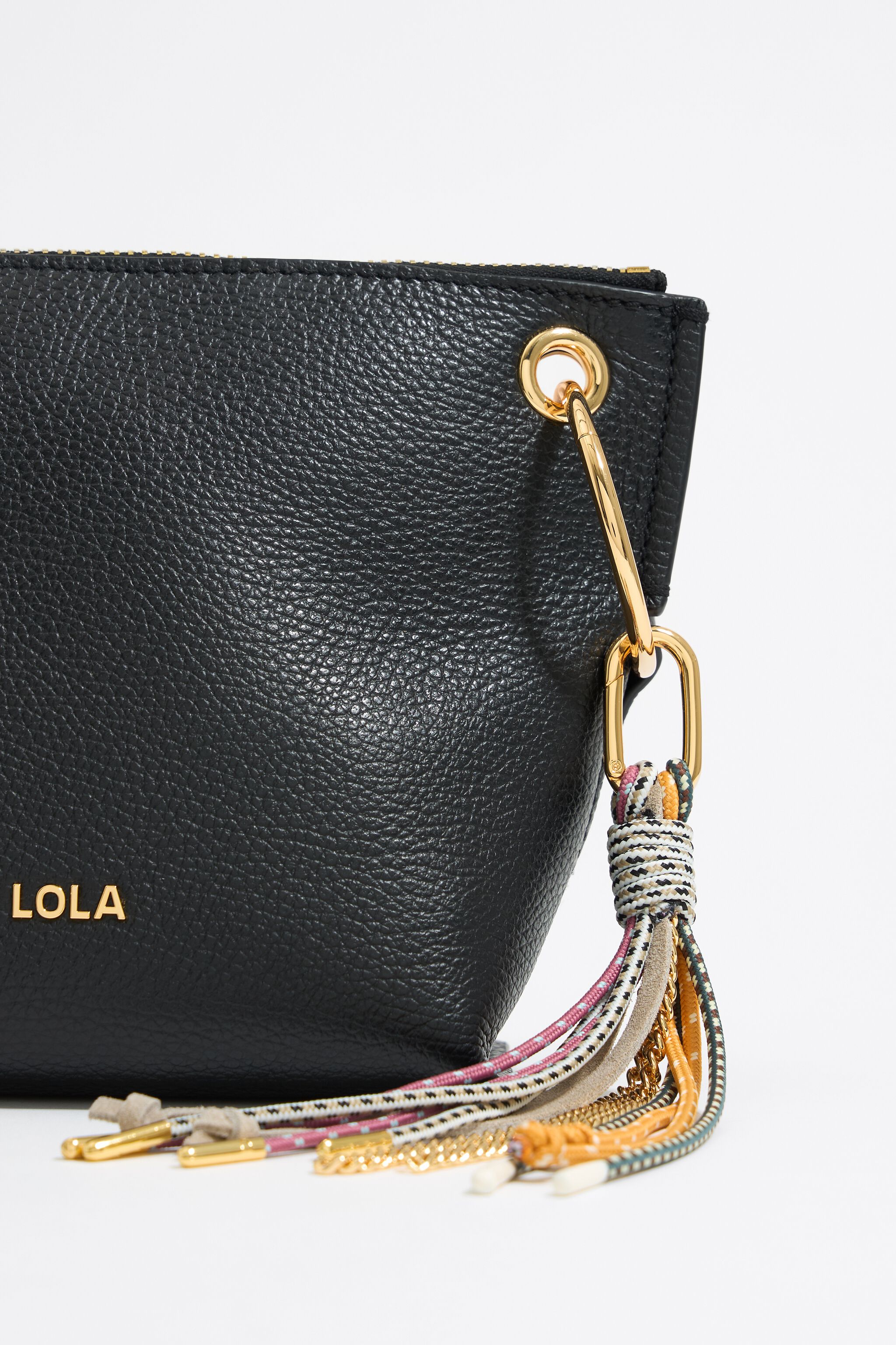 Medium black leather trapezium bag