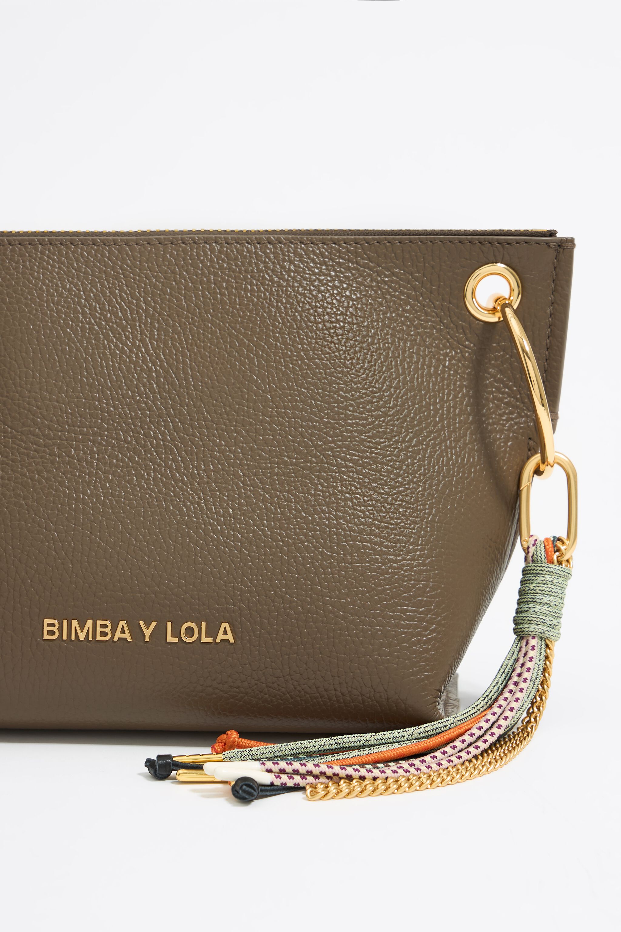 Medium dark taupe leather trapezium bag