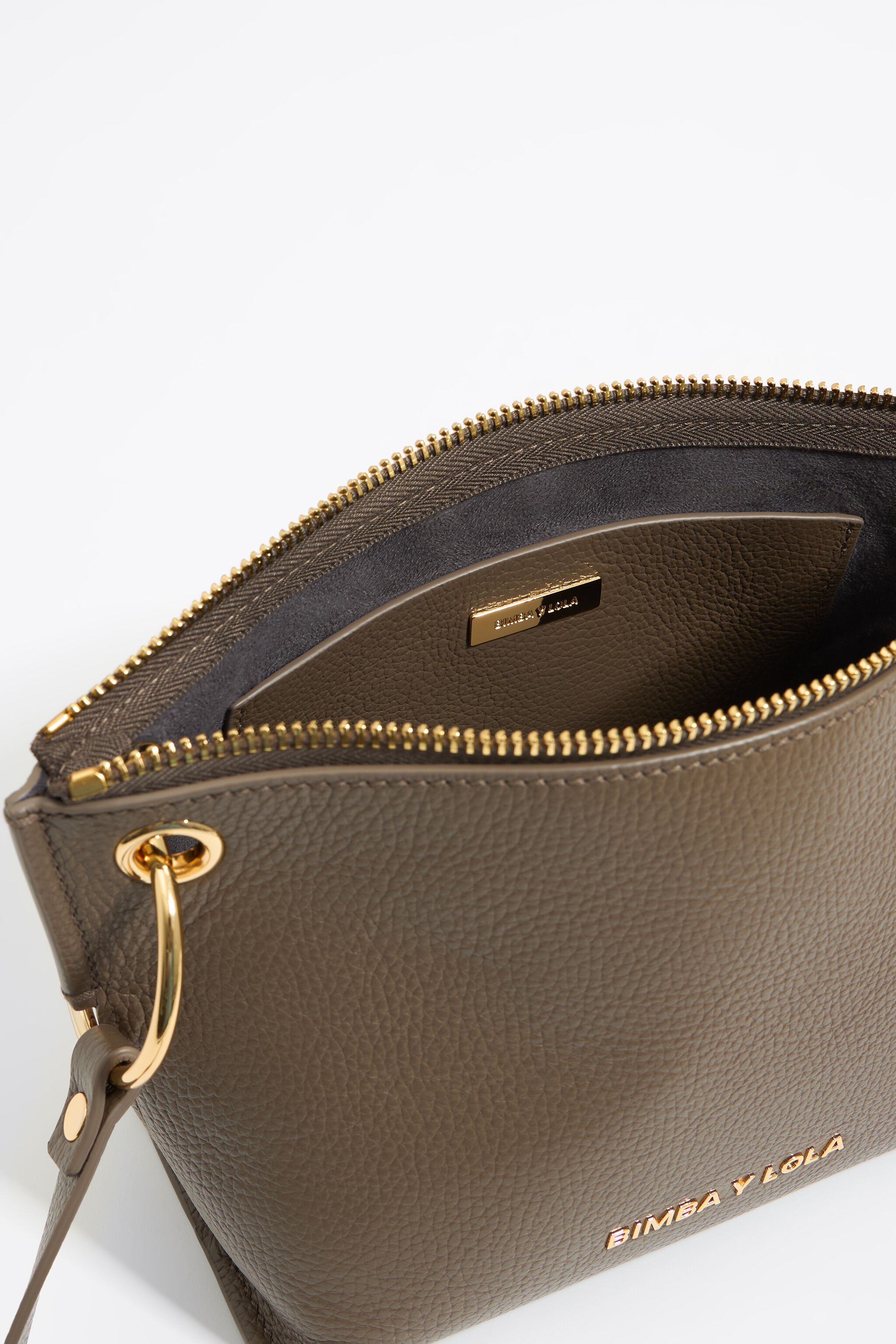 Medium dark taupe leather trapezium bag