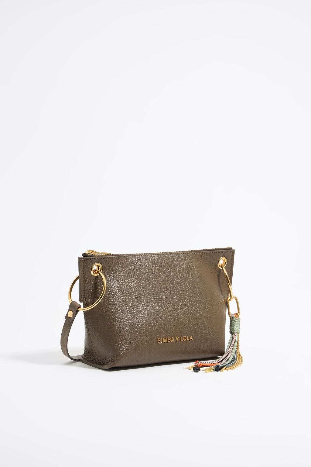 Medium dark taupe leather trapezium bag