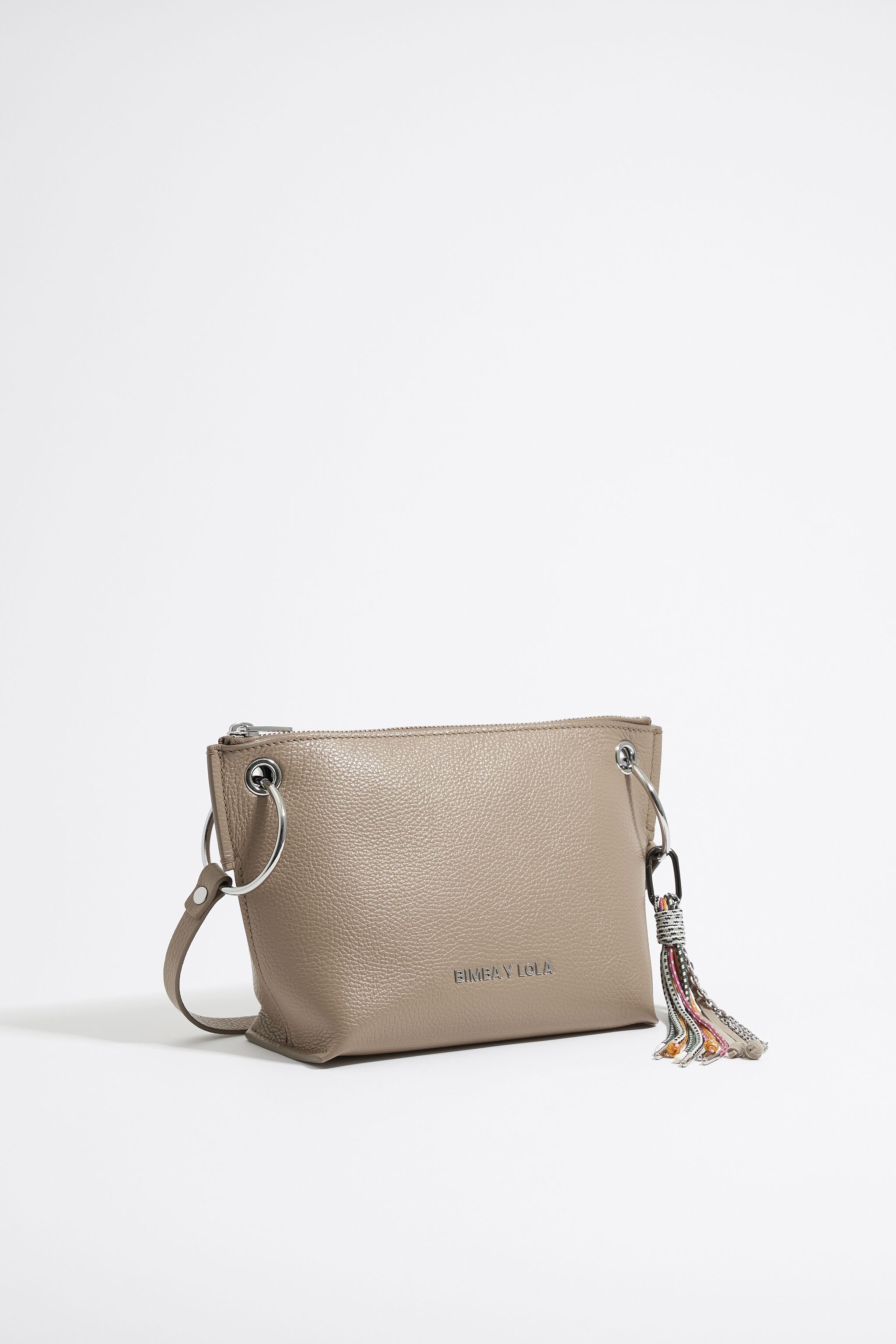 Medium taupe leather trapezium bag