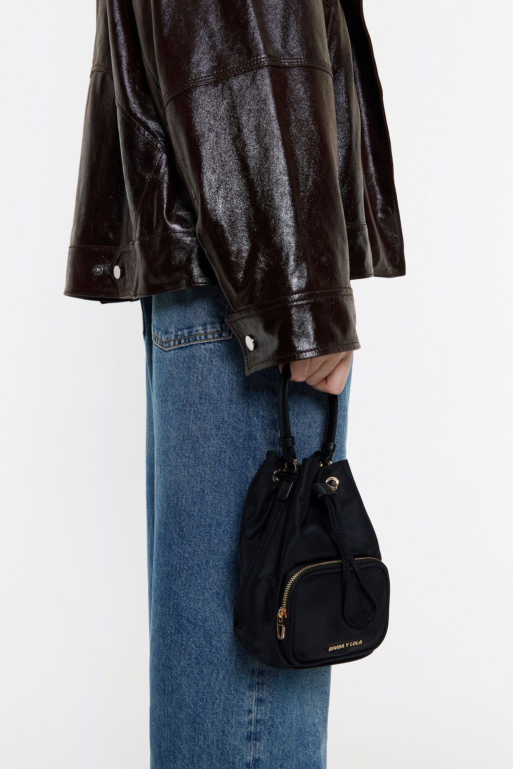 Black nylon bucket bag