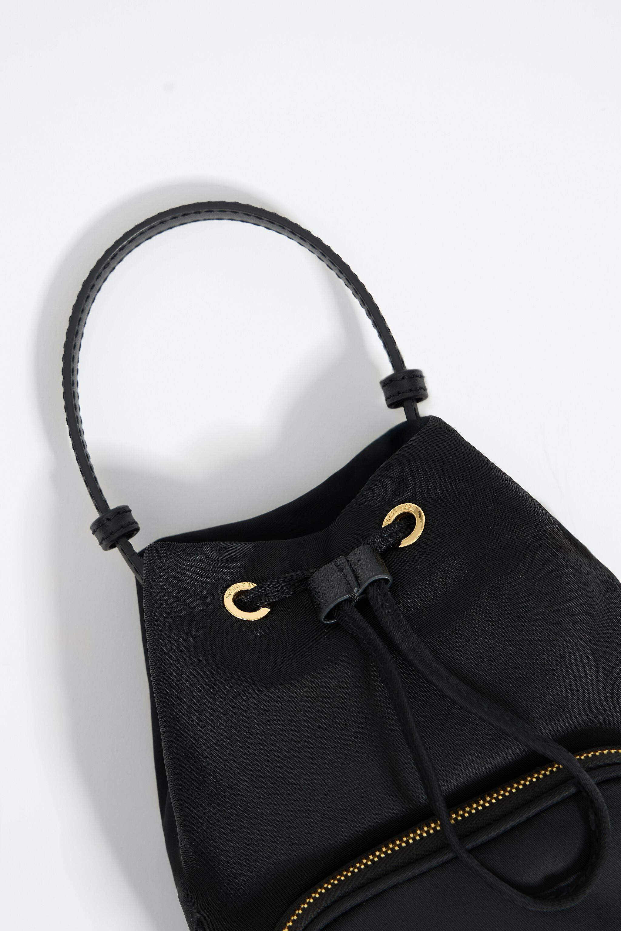Black nylon bucket bag