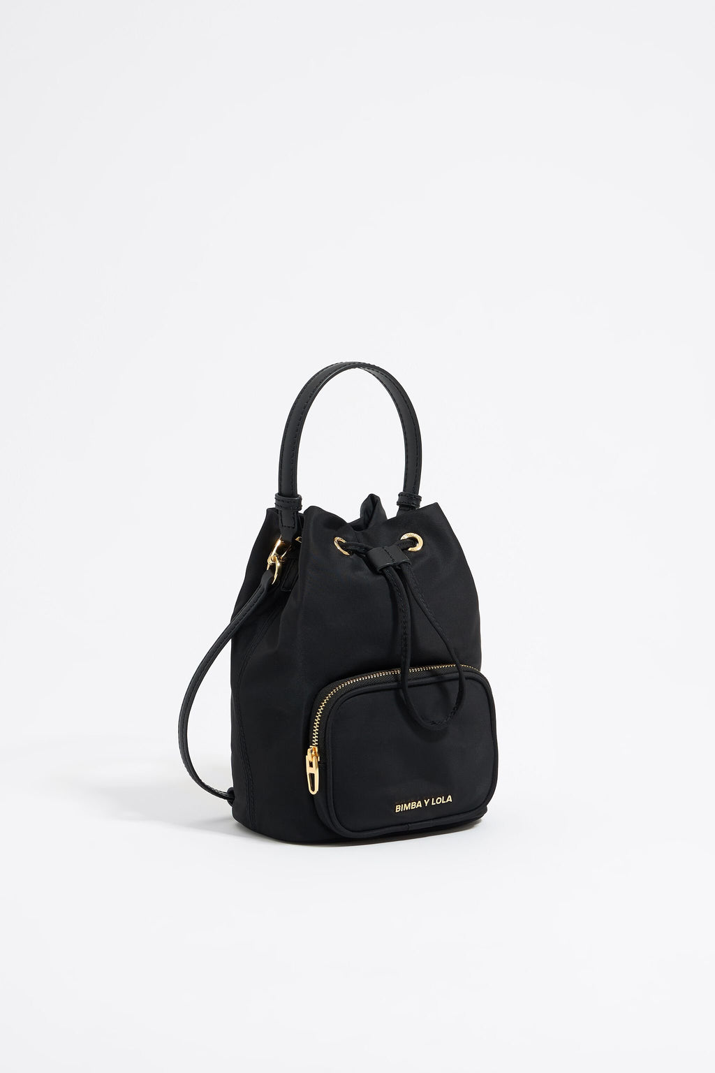 Black nylon bucket bag