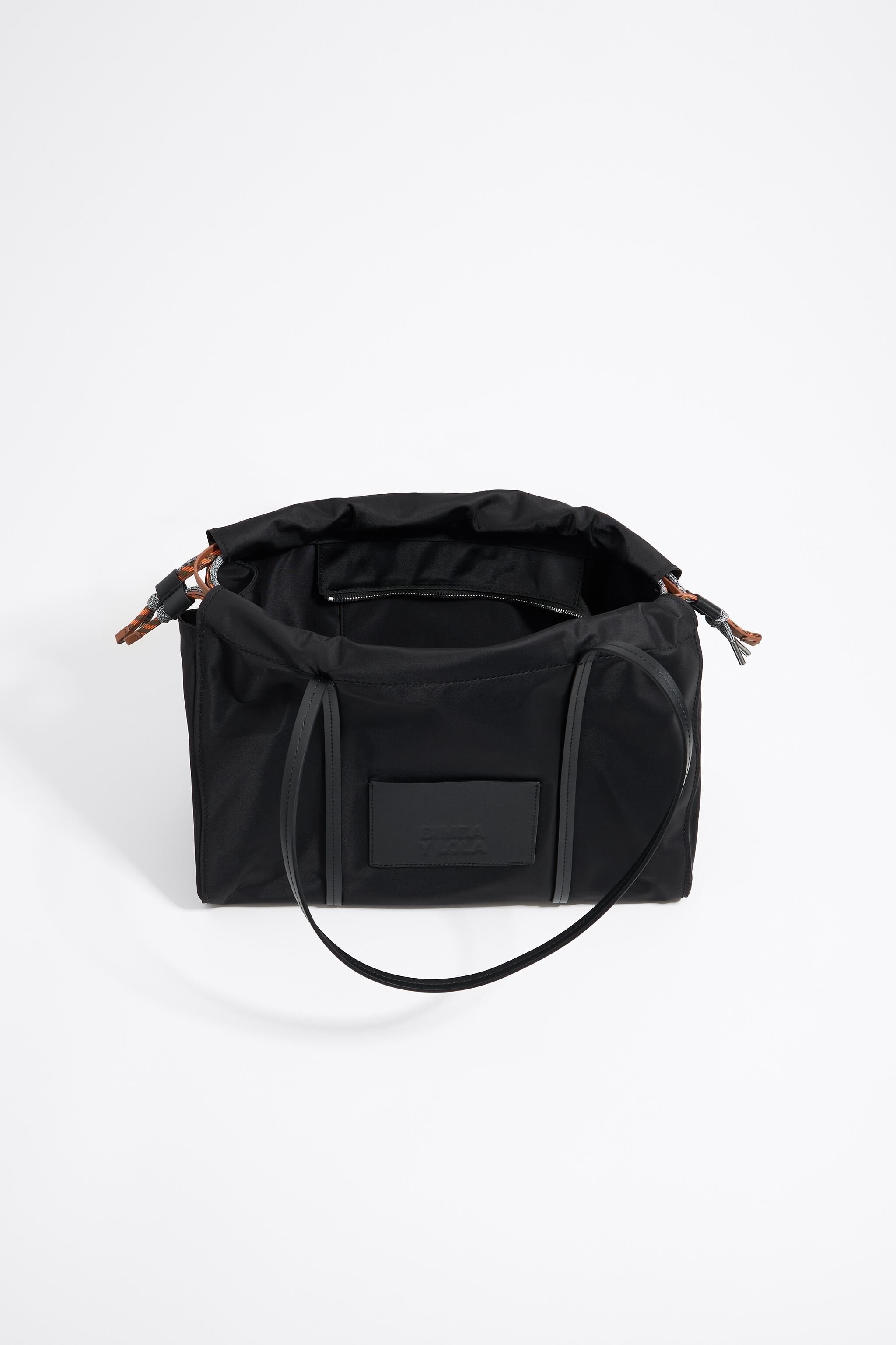 Large black nylon shopper bag