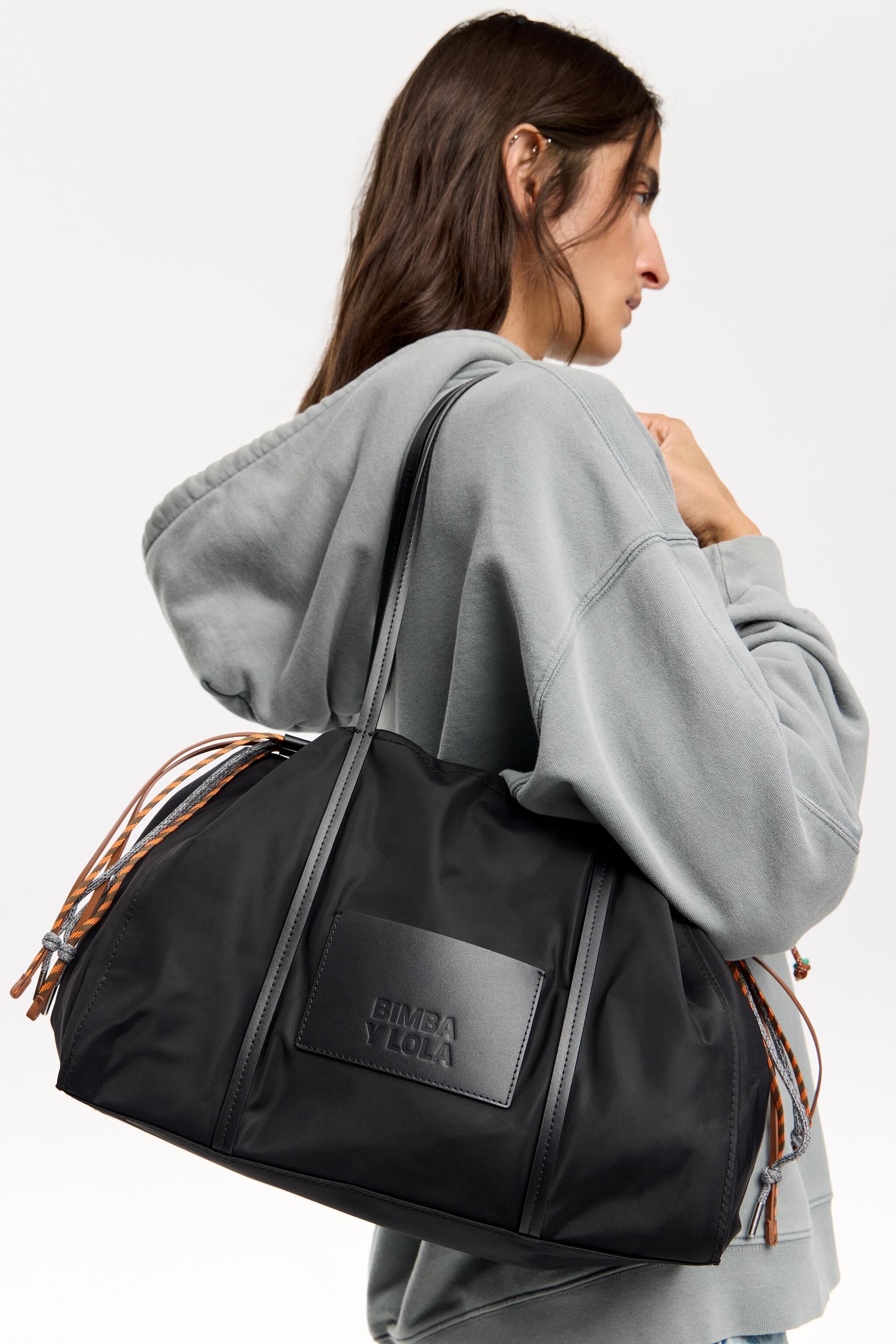 Large black nylon shopper bag