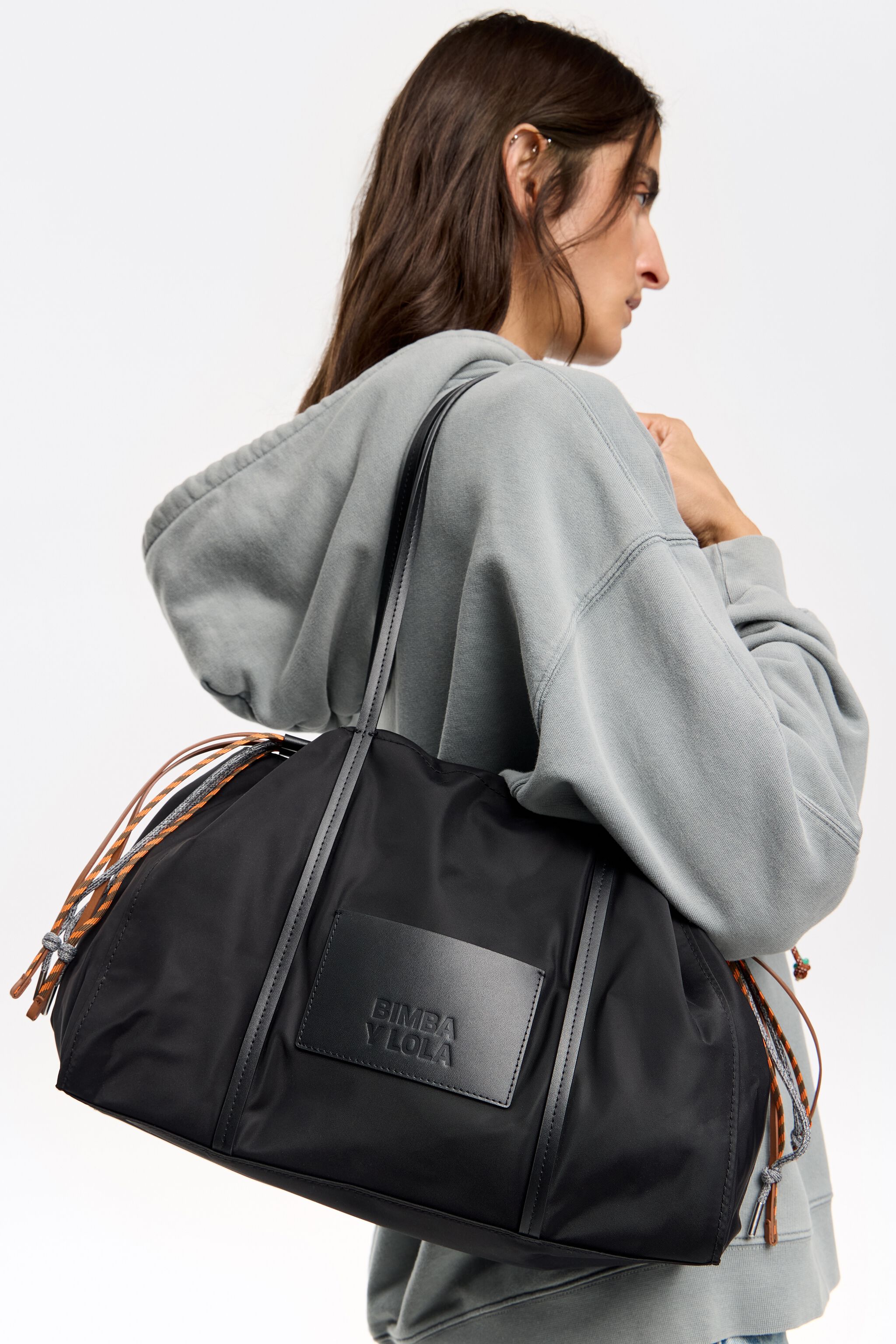 Large black nylon shopper bag