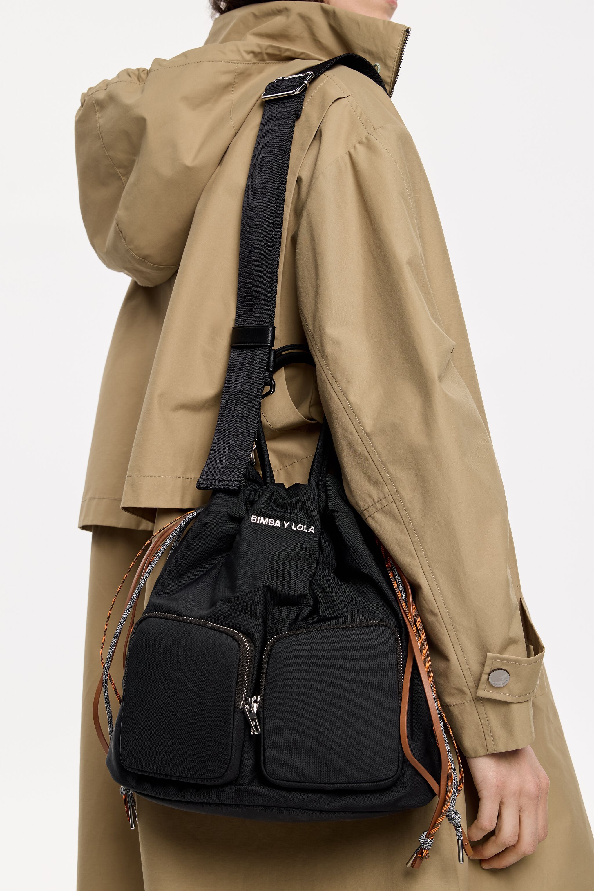 Medium black nylon multi-pocket bag