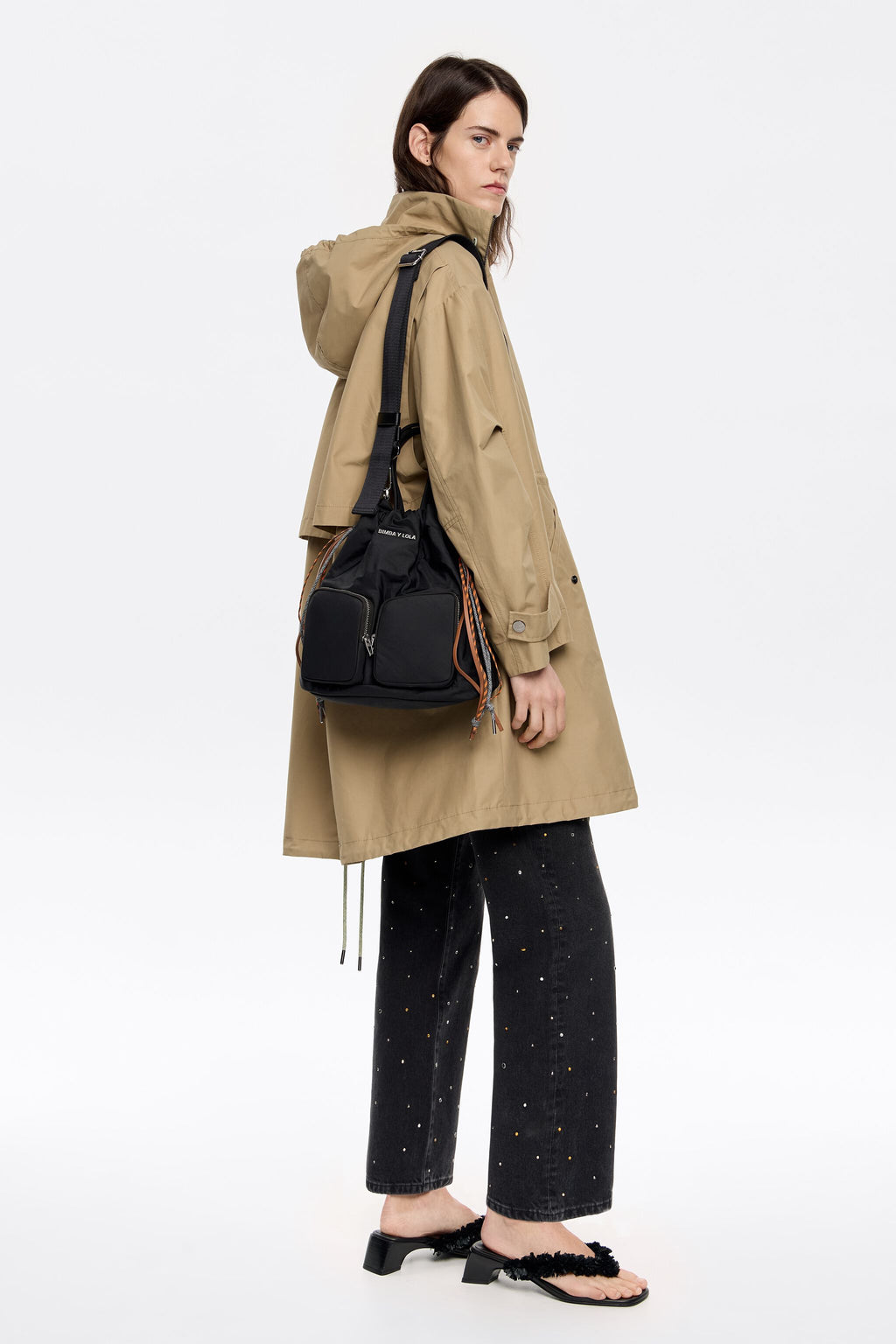 Medium black nylon multi-pocket bag