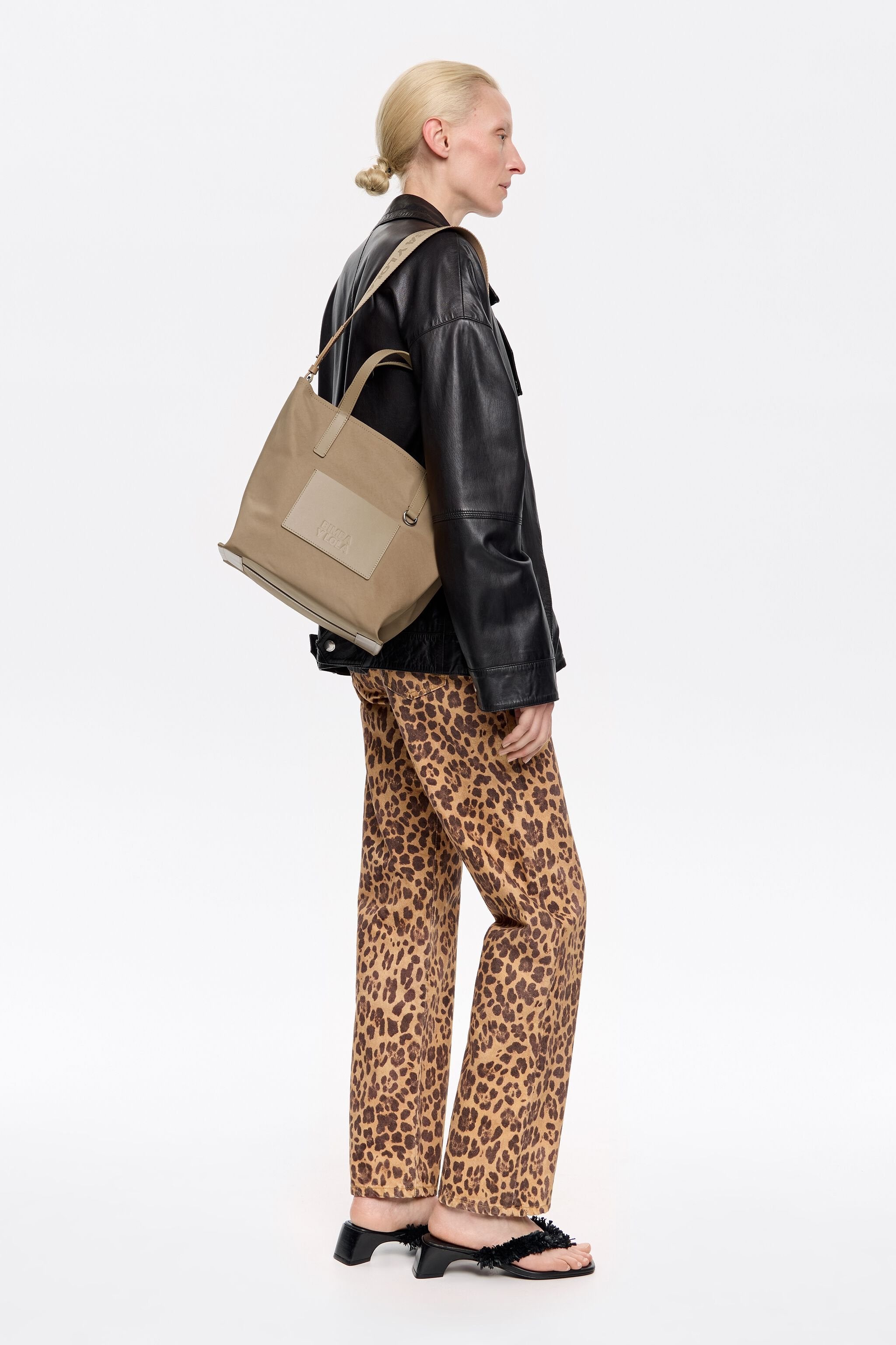 Medium brown nylon crossbody bag