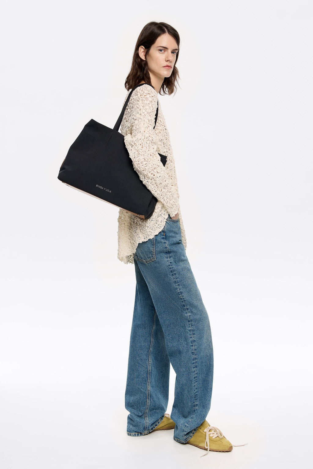 Large anthracite gabardine Chihuahua shopper bag