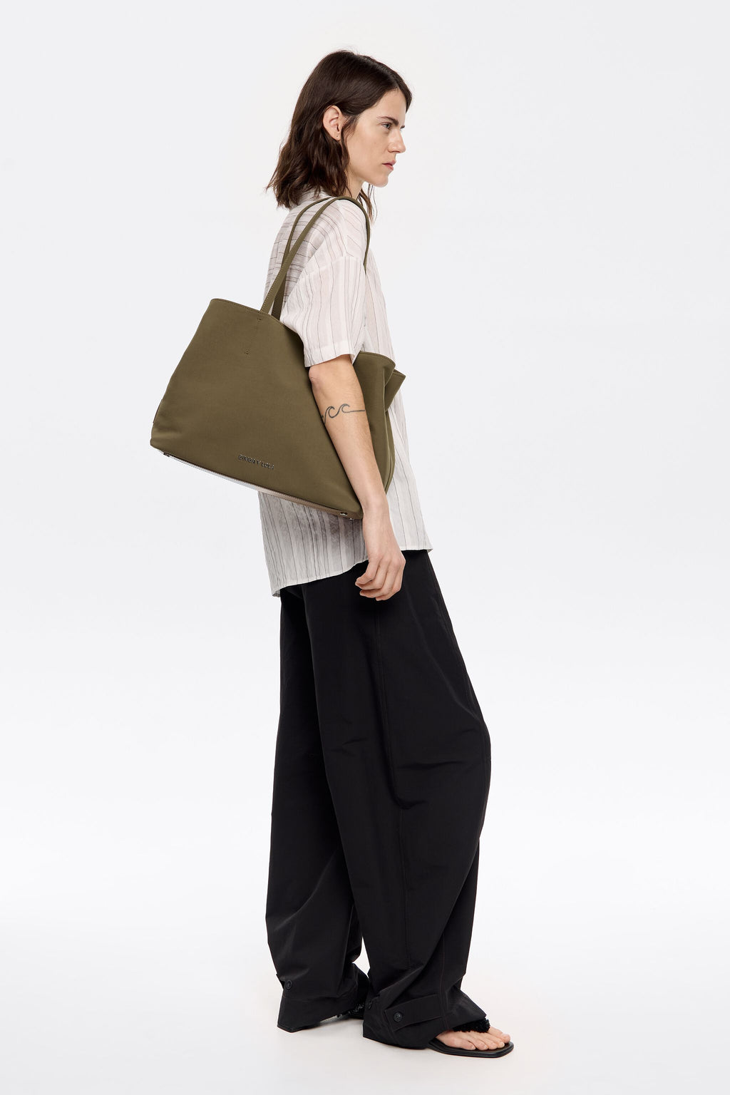 Large olive gabardine Chihuahua shopper bag