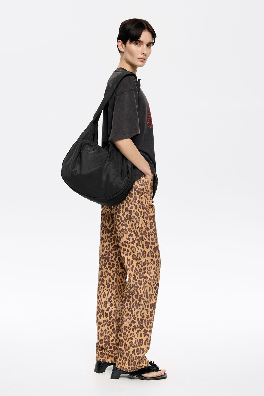 Large black nylon shopper bag