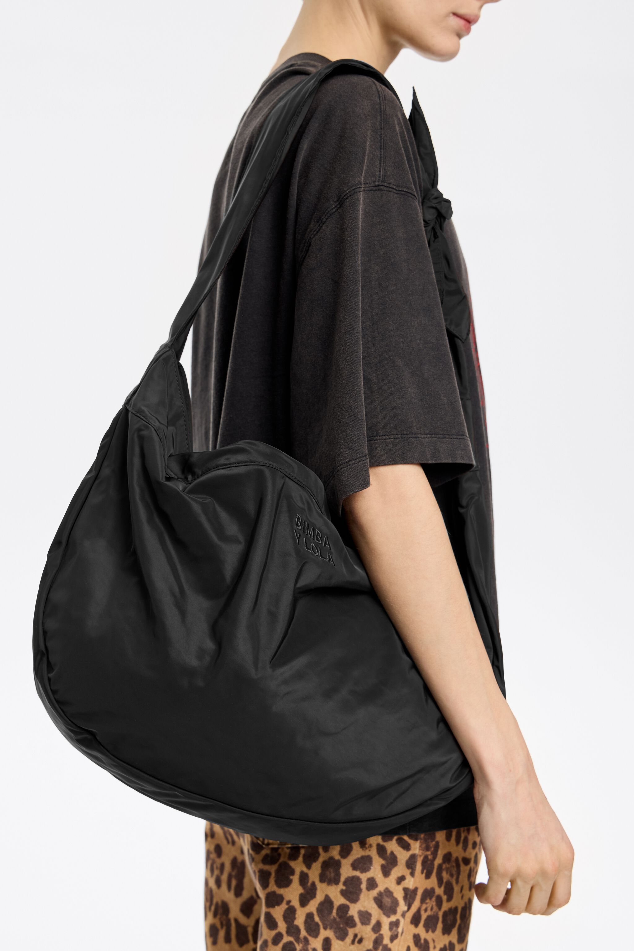 Large black nylon shopper bag