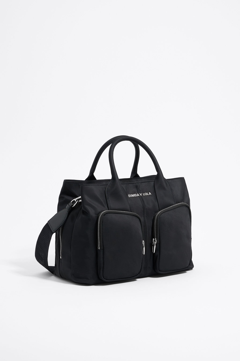 Large black nylon Pocket handbag