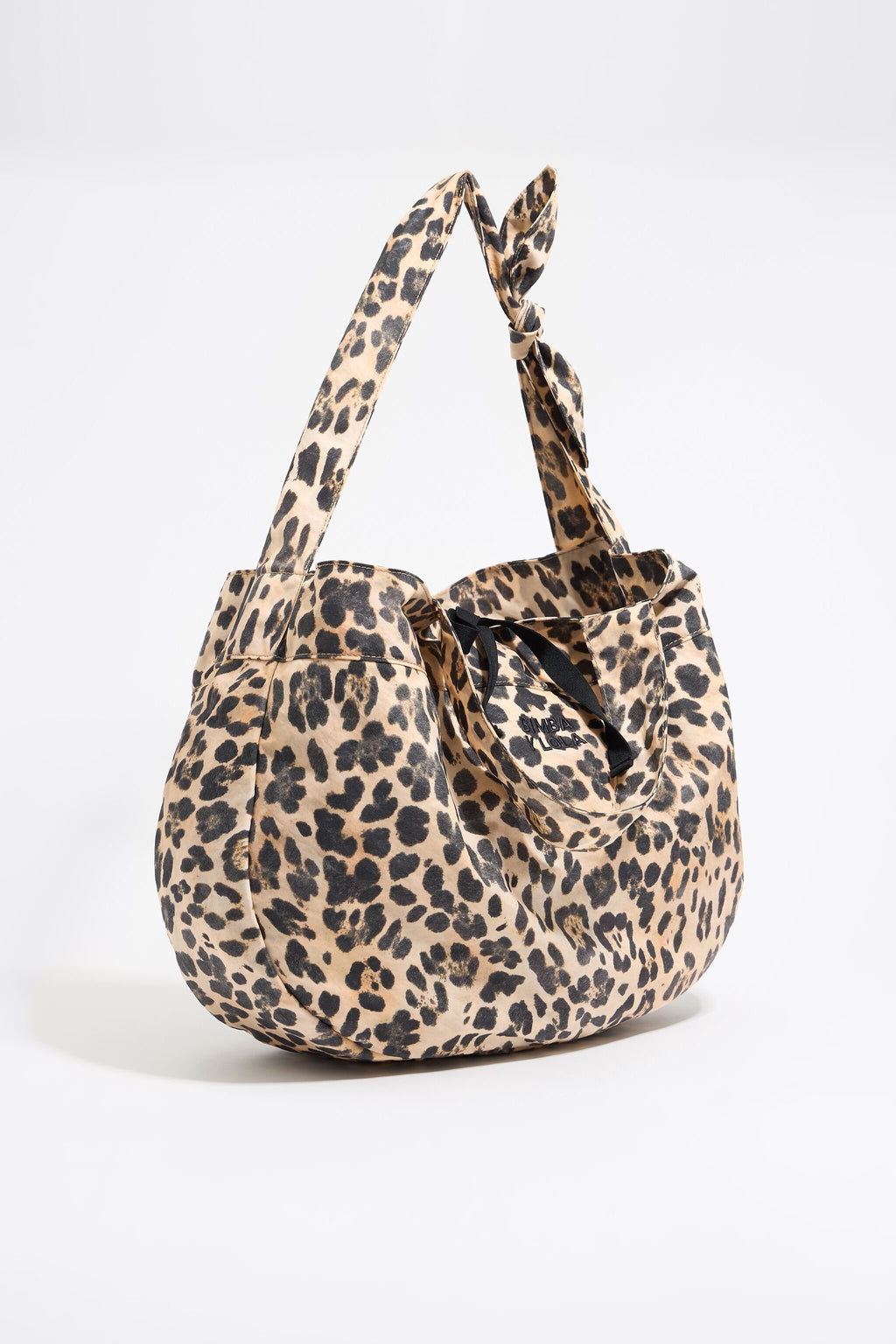 Large beige Leopard nylon shopper bag