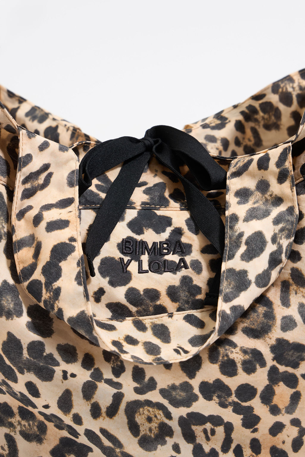 Large beige Leopard nylon shopper bag
