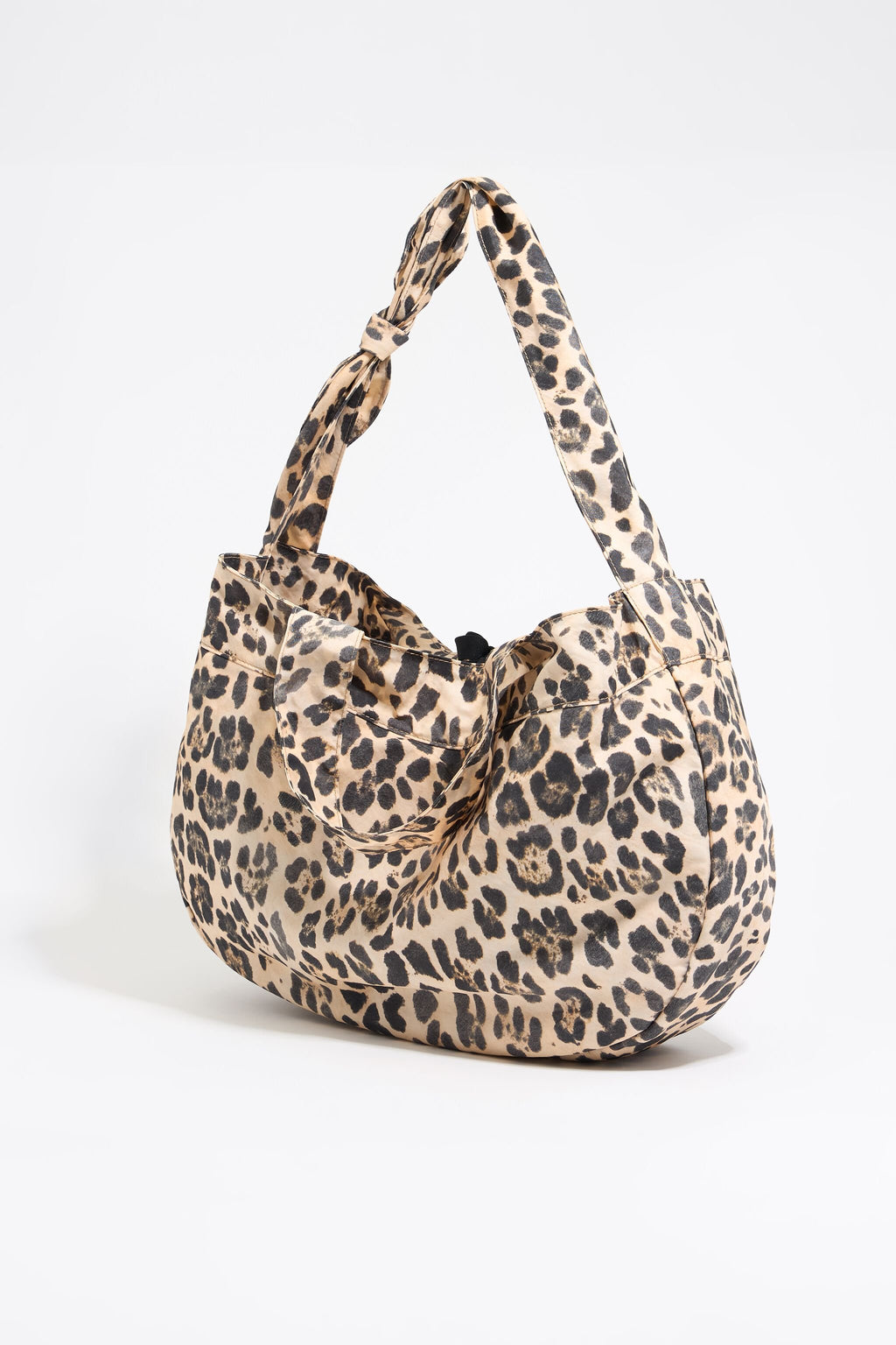 Large beige Leopard nylon shopper bag