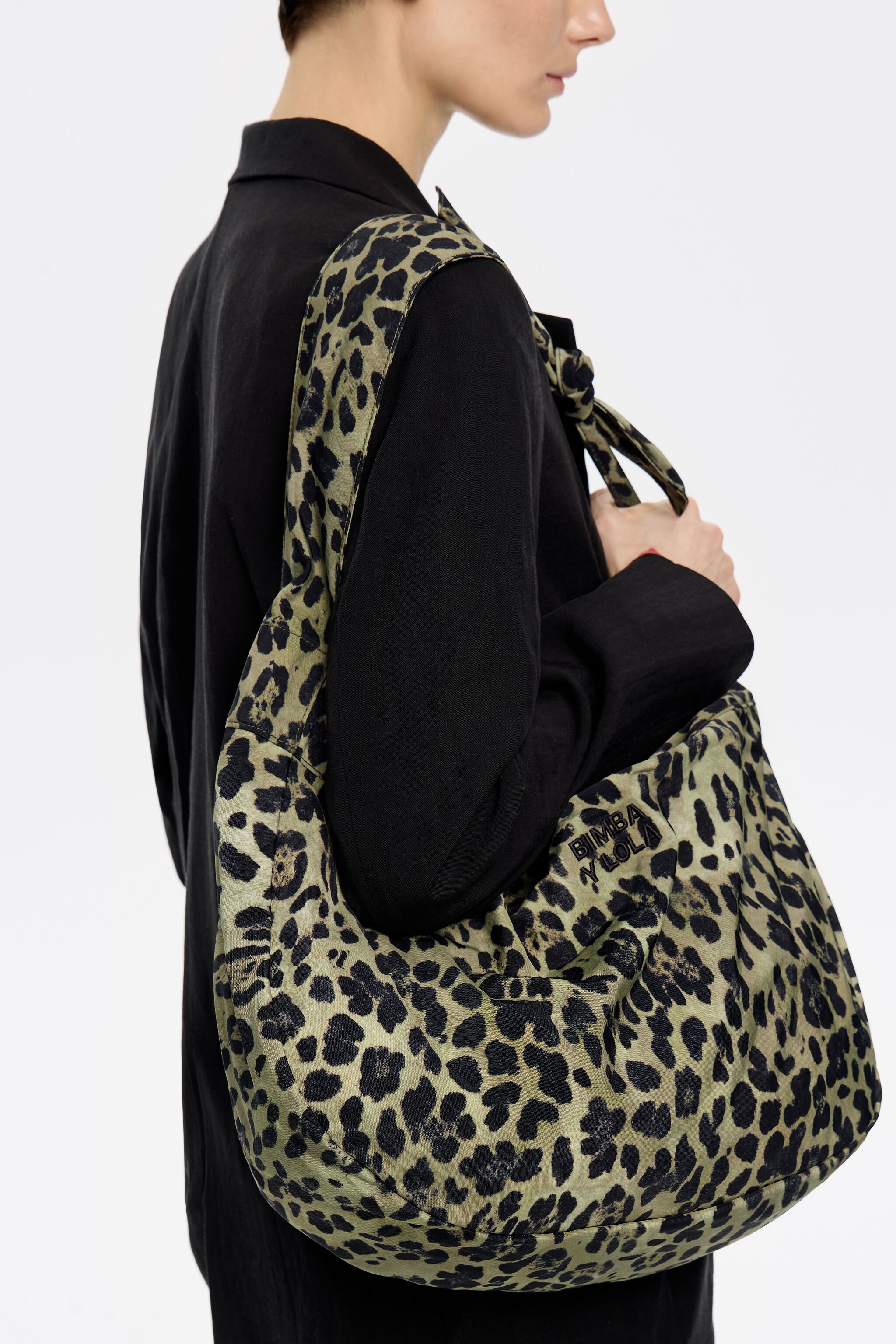 Large khaki Leopard nylon shopper bag