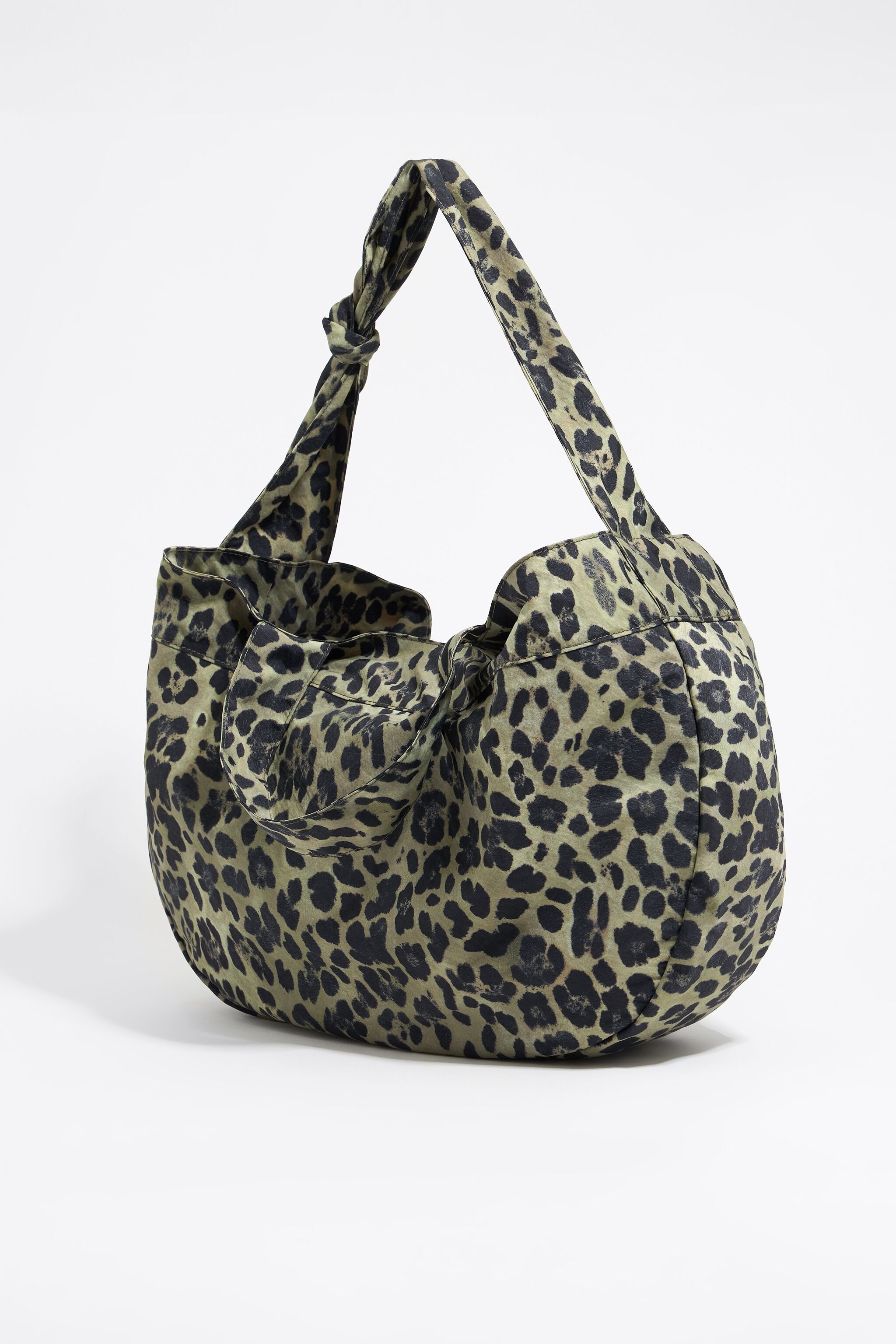 Large khaki Leopard nylon shopper bag