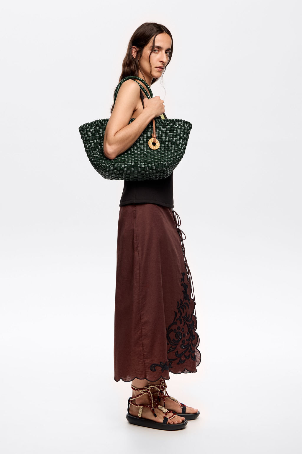 Green plaited shopper bag