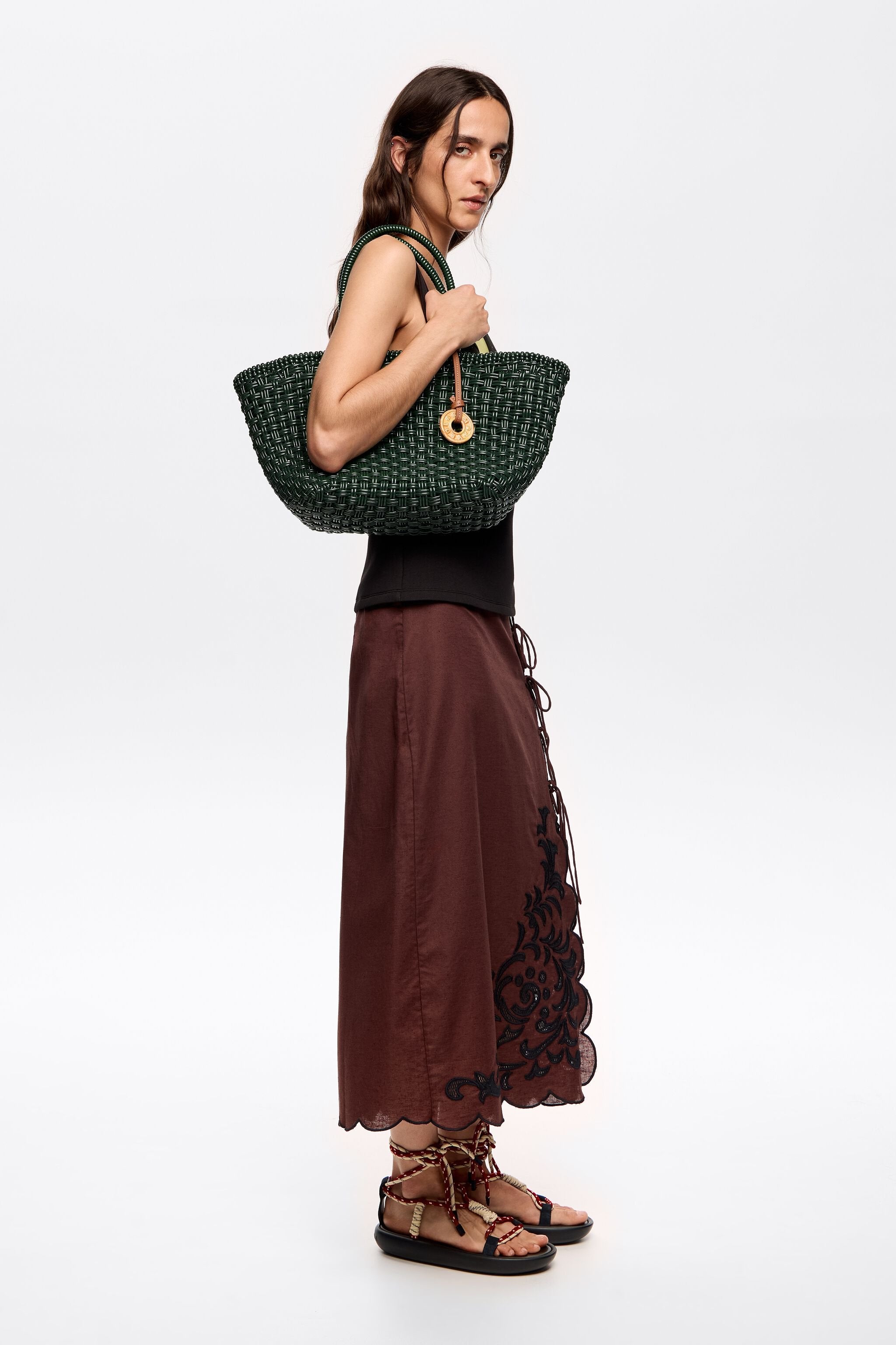 Green plaited shopper bag