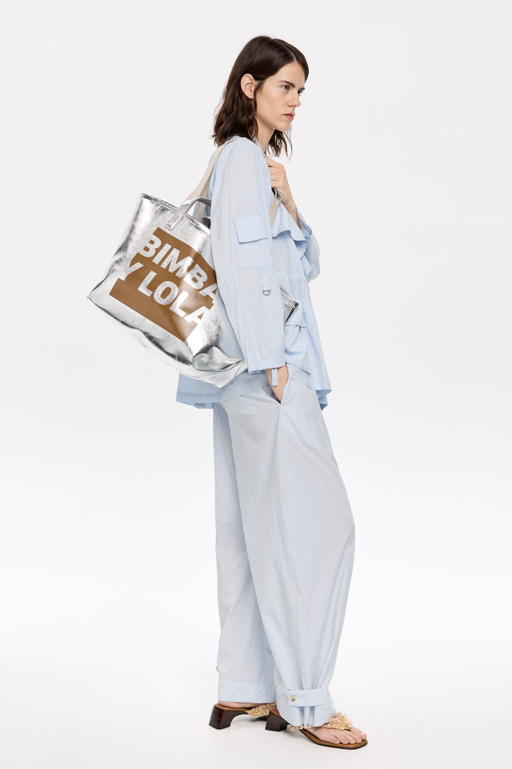 Large silver shopper bag