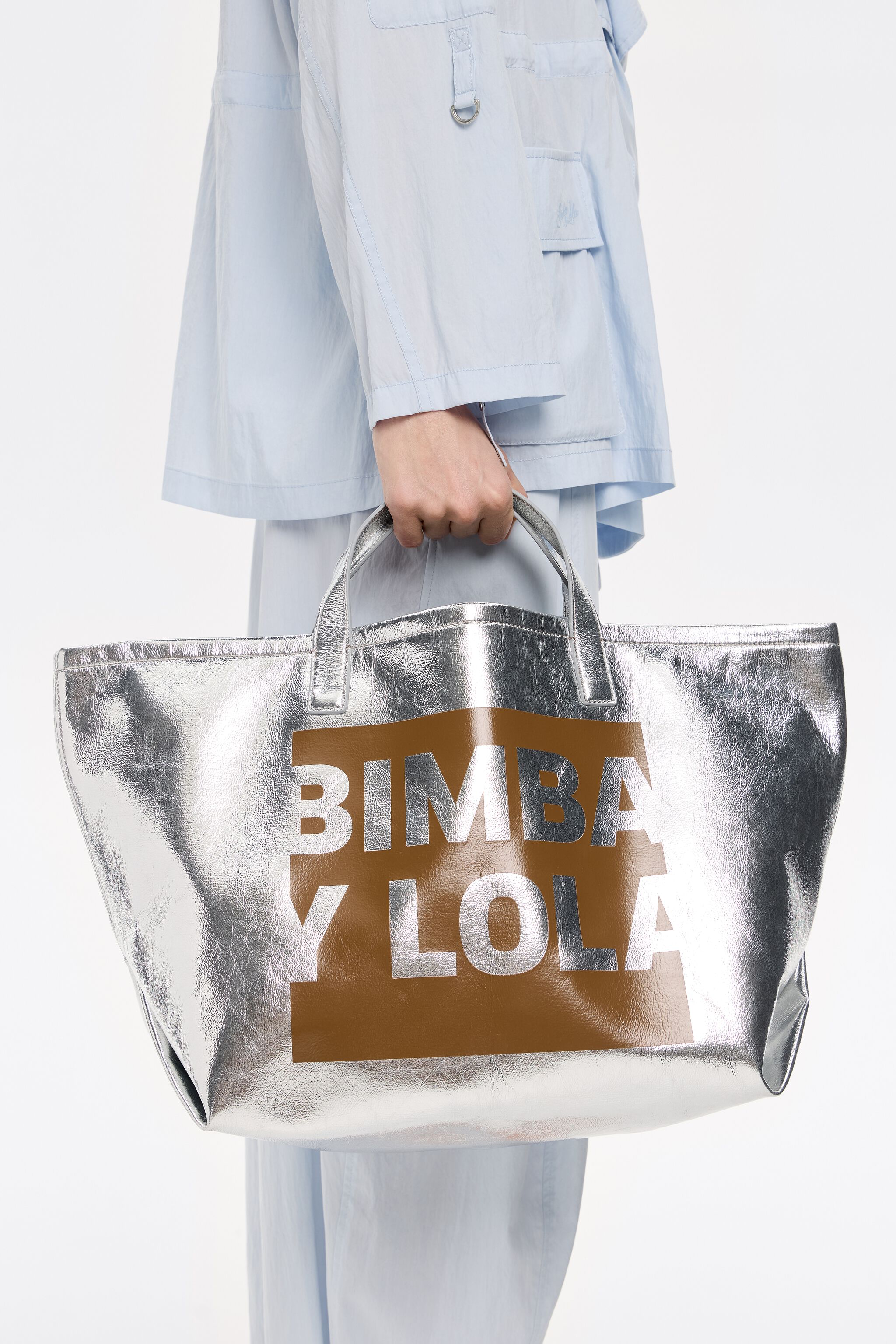 Large silver shopper bag