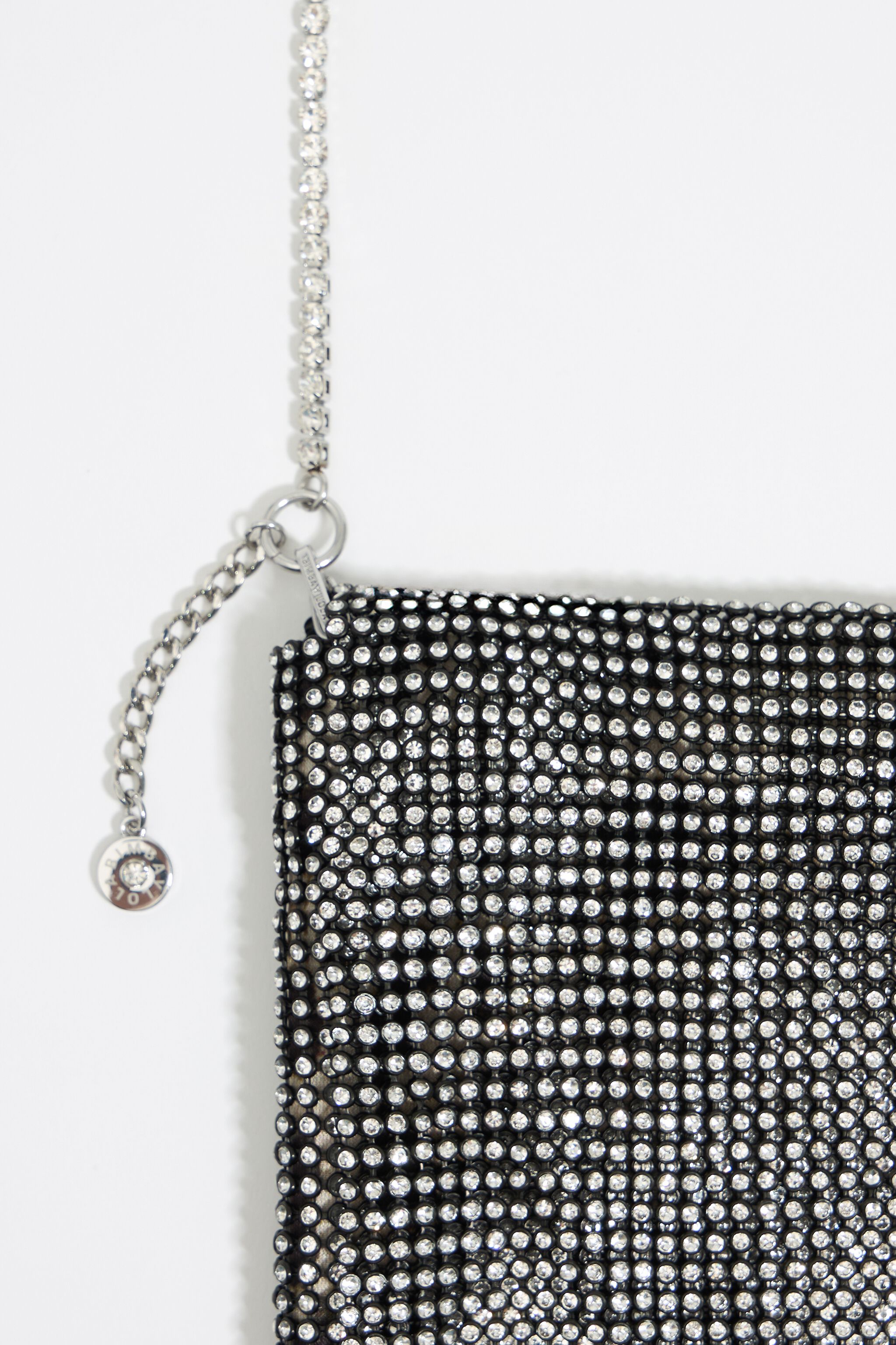 Black metallic mesh crystals bag