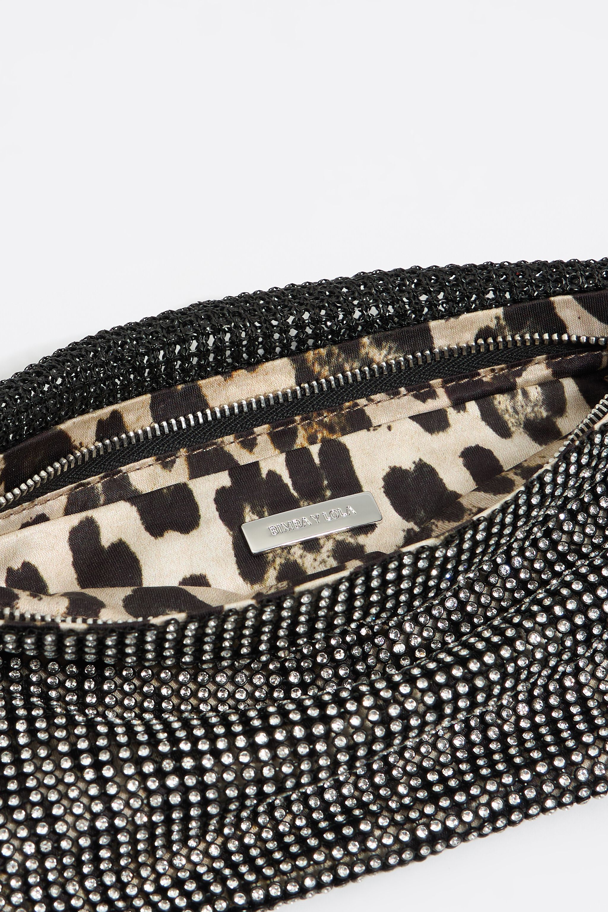 Black metallic mesh crystals bag
