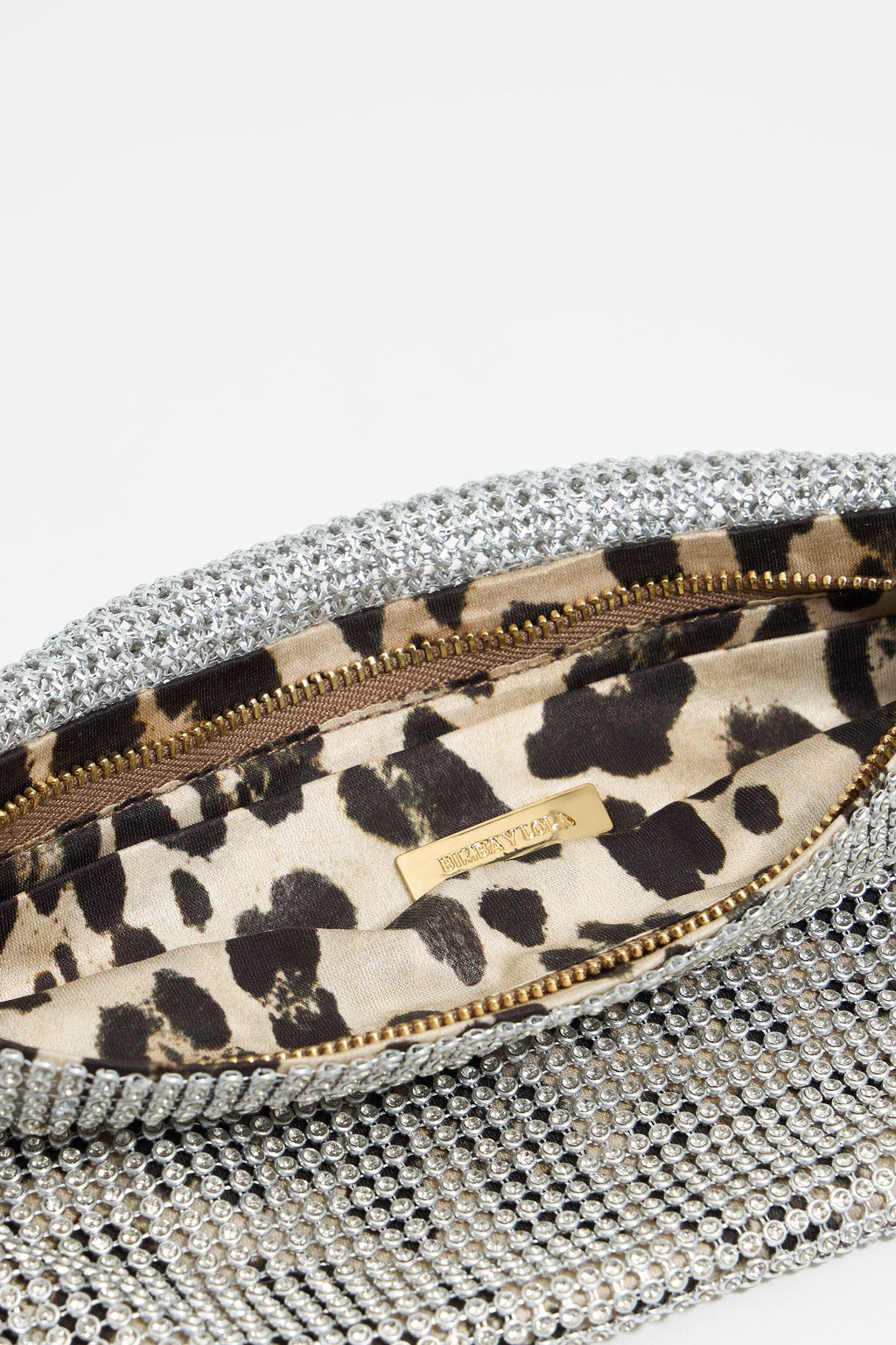 Silver metallic mesh crystals bag