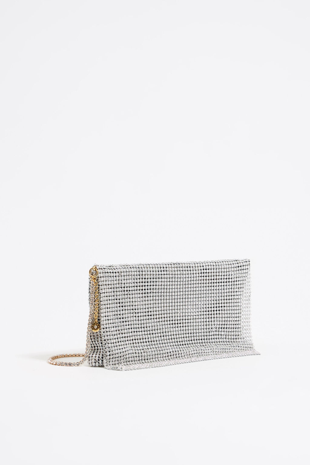 Silver metallic mesh crystals bag
