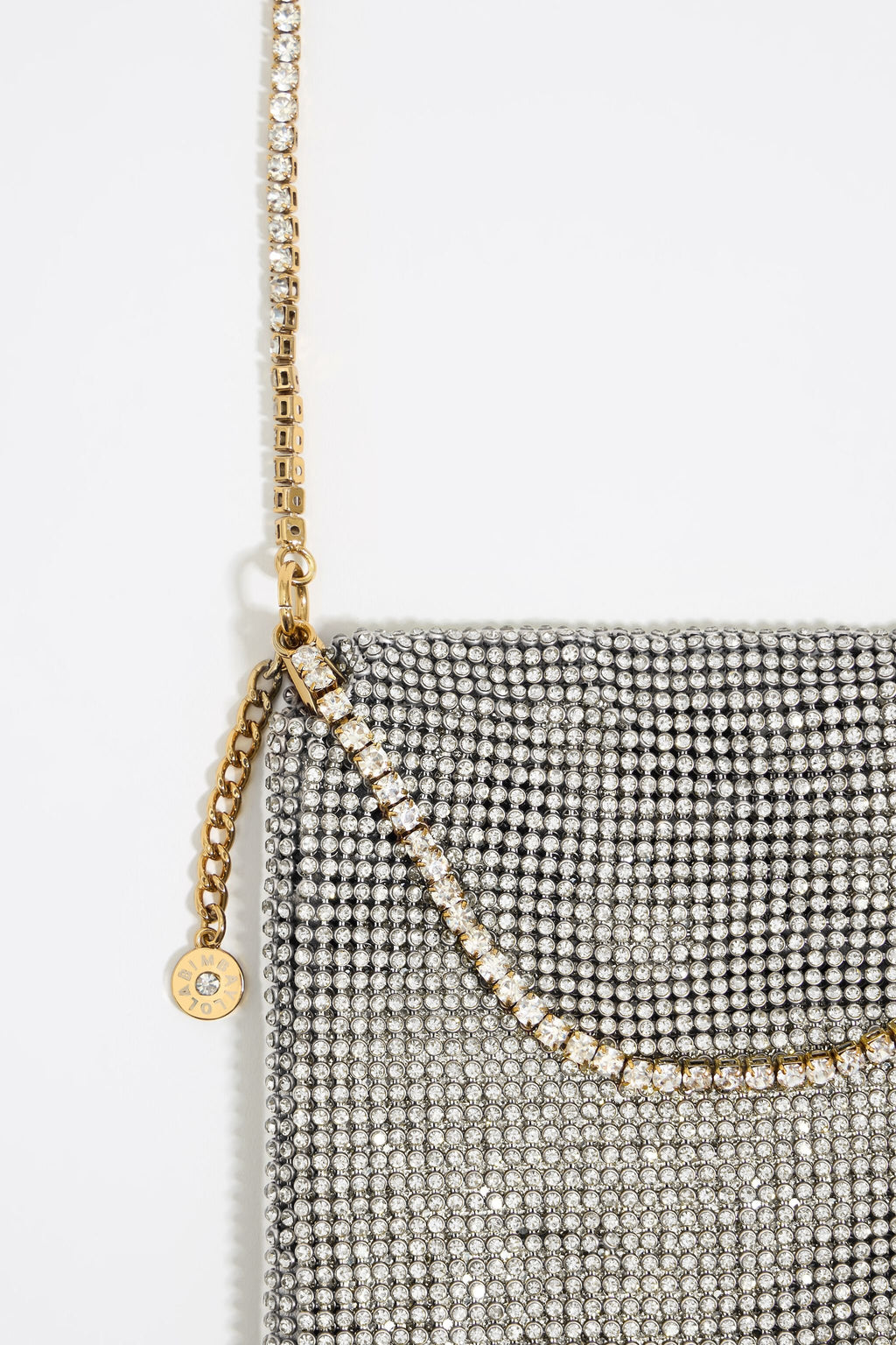 Mini silver metallic mesh crystals bag