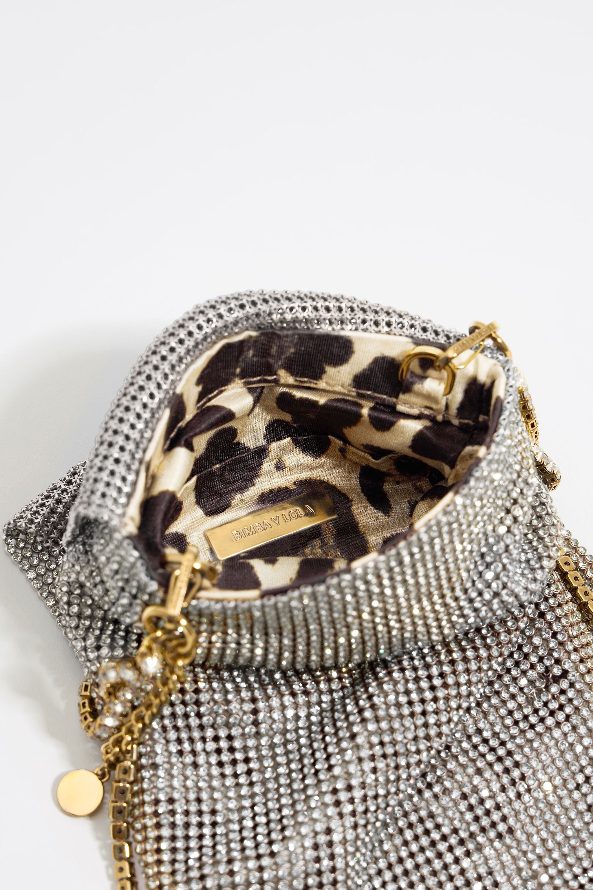 Mini silver metallic mesh crystals bag