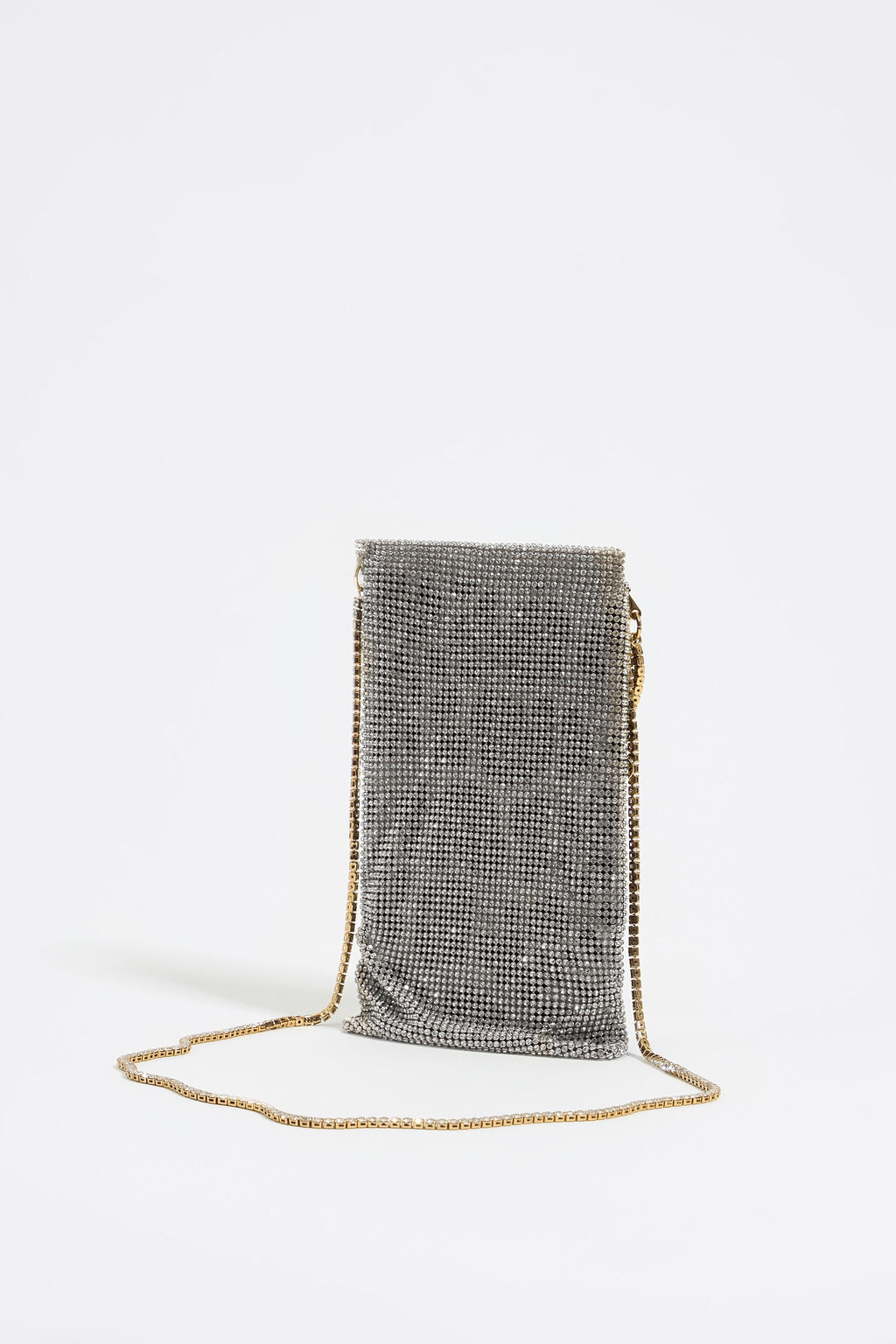 Mini silver metallic mesh crystals bag