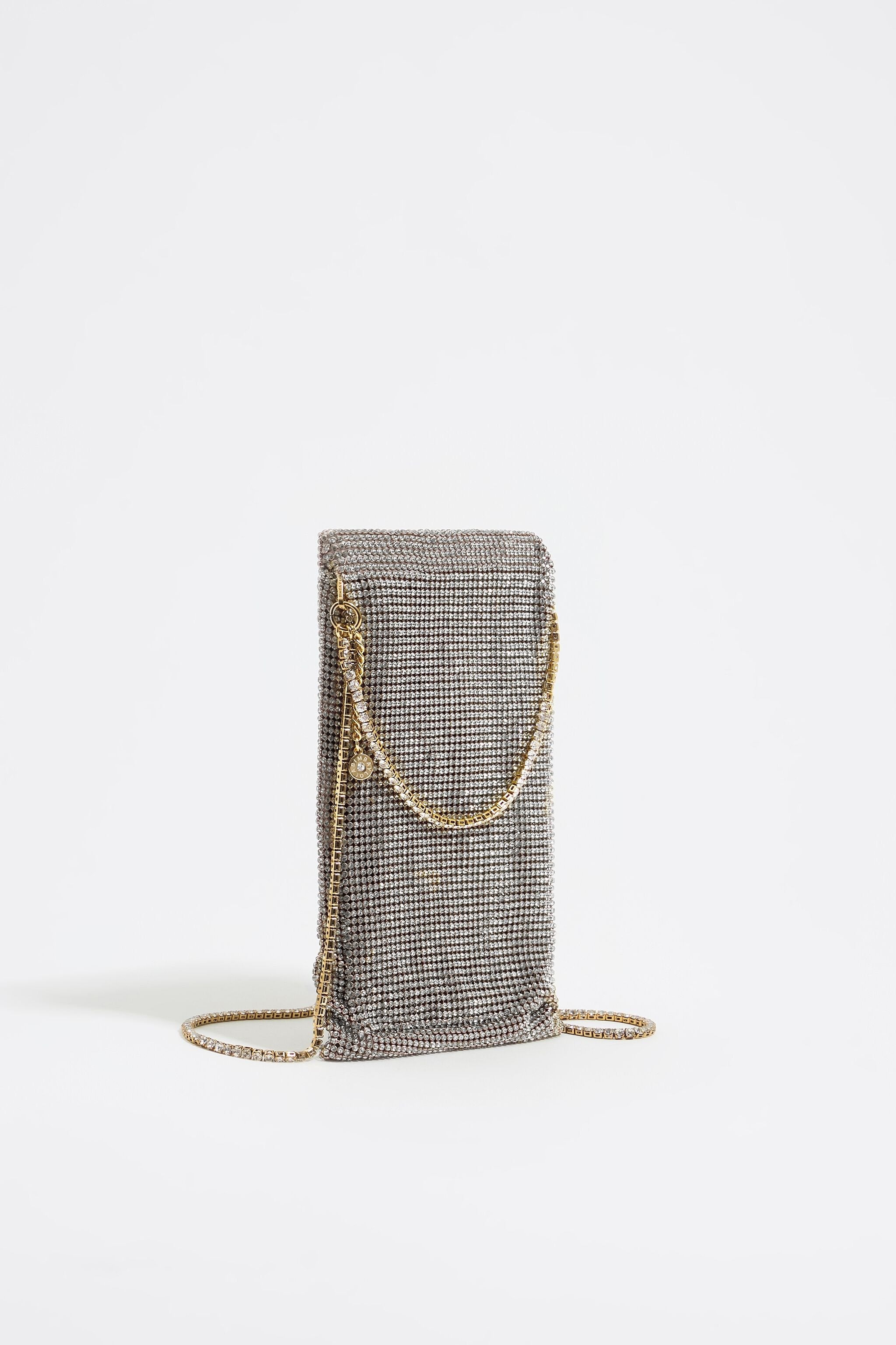 Mini silver metallic mesh crystals bag